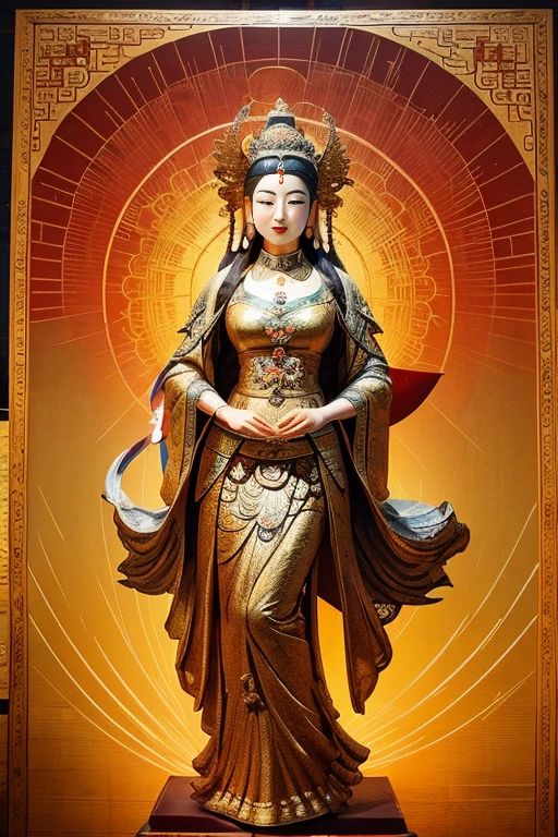 ancient chinese goddess, guanyin of the southern seas, guanyin, Inspired by India, Avalokiteşvara rides in Phoenix，,serene expressions,shui mo hua,Buddha,budista,lotuses,chinese painting style,Thangka style