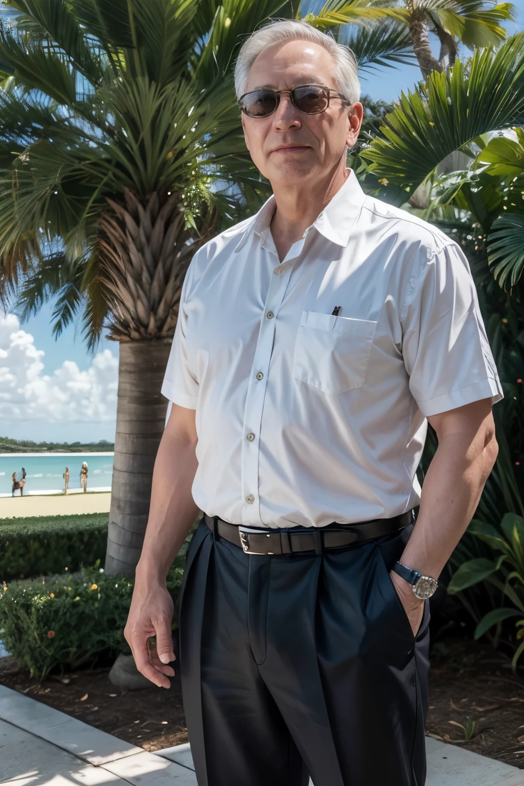 hitler, a man, ((Goa beach)), Goa, white T-shirt, looks at camera, black shorts, glass of beer, ((smiling)), Masterpiece, best quality,photography, detailed skin, realistic, photo-realistic, 8k, highly detailed, full length frame, High detail RAW color art, diffused soft lighting, shallow depth of field, sharp focus, hyperrealism, cinematic lighting , <lora:adolff:0.8>