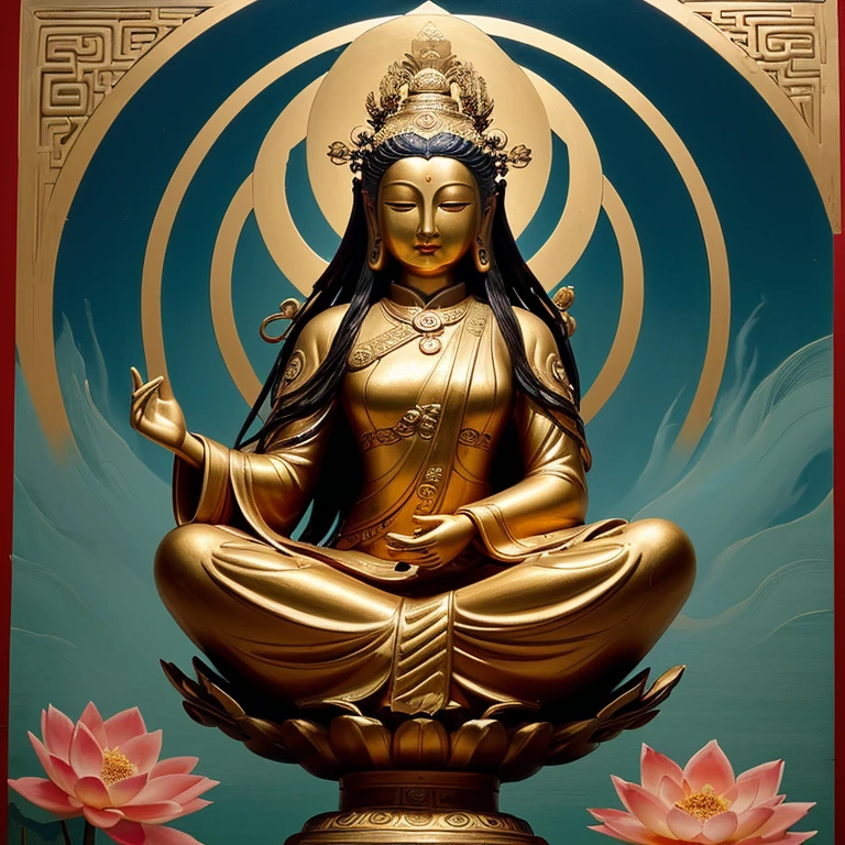 ancient chinese goddess, guanyin of the southern seas, guanyin, Inspired by India, Avalokiteşvara rides in Phoenix，,serene expressions,shui mo hua,Buddha,budista,lotuses,chinese painting style,Thangka style