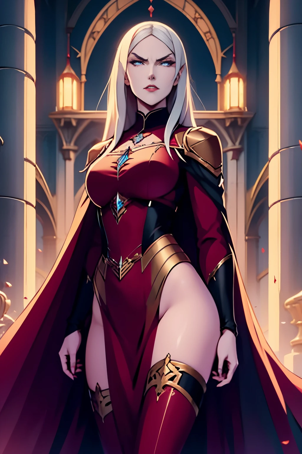  Carmilla,in a red cape holding a sword, edelgard fire emblem, edelgard from fire emblem, castlevania, ashe, fire emblem, masterpiece ,looking angry, high quality,4k,