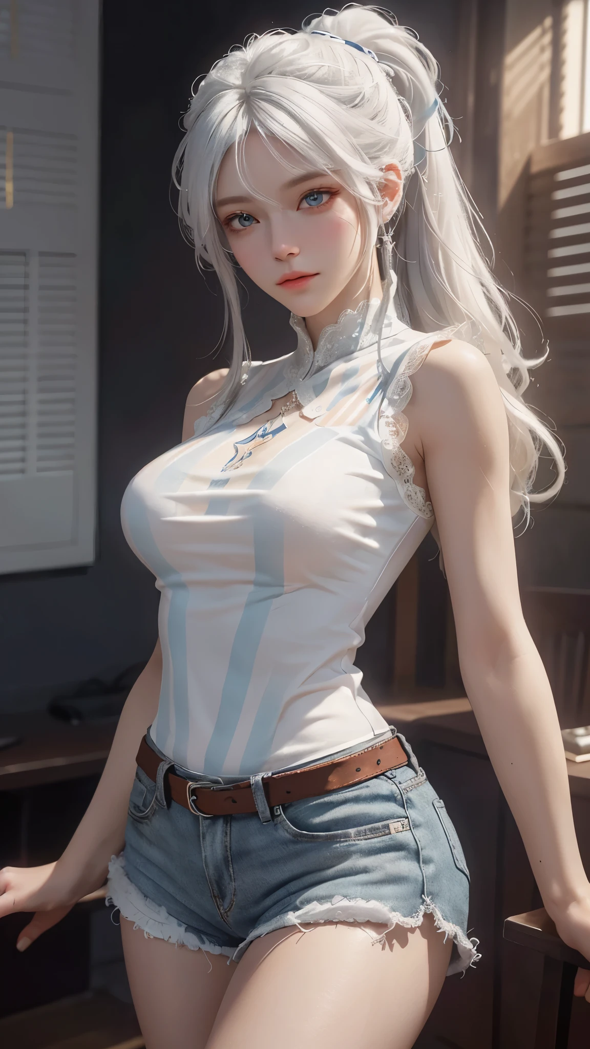 ((best qualtiy)), ((tmasterpiece)), (the detail:1.4), 3D girl, A beautiful cyberpunk female image,hdr(HighDynamicRange),Ray traching,NVIDIA RTX,Hyper-Resolution,Unreal 5,Subsurface scattering、PBR Texture、post-proces、Anisotropy Filtering、depth of fields、maximum definition and sharpness、Many-Layer Textures、Albedo e mapas Speculares、Surface coloring、Accurate simulation of light-material interactions、perfectly proportions、rendering by octane、Two-colored light、largeaperture、Low ISO、White balance、the rule of thirds、8K raw data、1girll,City park shooting,Tilt view,full bodyesbian;1.5,Twist braids,Wrap the chest,Superskirt,