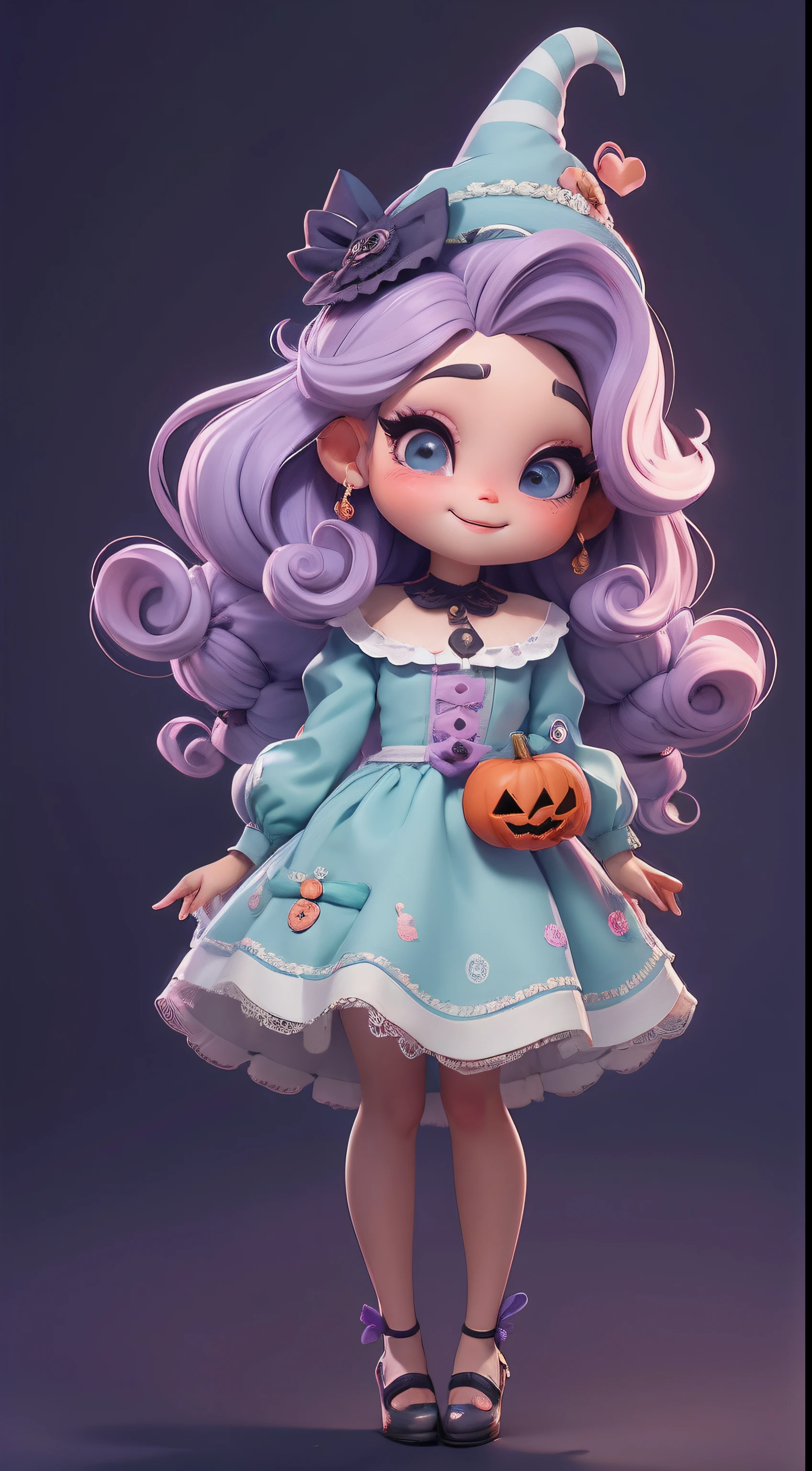 Erstelle eine Reihe niedlicher Chibi-Afro-Dread-Puppen mit einem niedlichen Halloween-Thema, each with lots of details and in 8K resolution. All dolls should follow the same solid color background pattern and be complete in the image, zeigt die (Full body, including the legs: 1.5)

Boneca Mini Halloween: Nennen Sie sie Marina. Sie muss kleine Haare in Flieder und Pastellblau haben. Your eyes should be large and expressive, mit langen Wimpern und rosigen Wangen. Soft and white smile. Marina muss ein Kleid tragen, ein verzierter Hut. Sie sollte Halloween-Accessoires mitbringen. Certifique-se de adicionar detalhes nas Kleidung, like buttons and pockets, nice shoe. Achten Sie darauf, to add shadows, Texturen und Details im Haar, Kleidung, Halloween-Utensilien, um sie noch bezaubernder und bezaubernder zu machen.