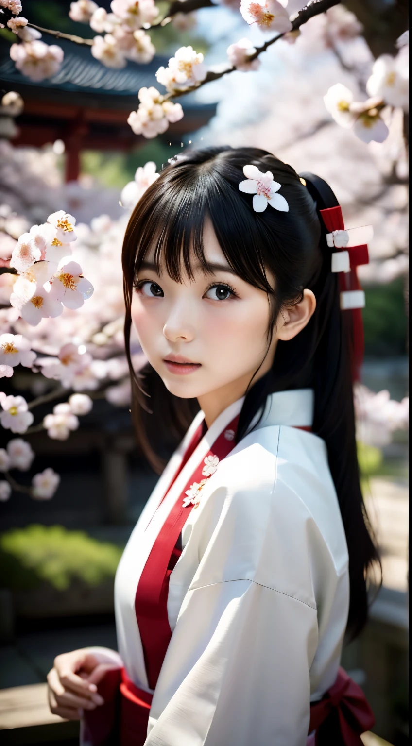 1 girl, shrine maidenのを着た日本人女性, Cherry Blossom, shrine maiden, shrine maiden少女, Sakura Maiden, intricately detailed, very detailed, sharp focus, genuineistic skin texture, texture, expressive eyes, professional configuration, 4K resolution, It&#39;s embarrassingly beautiful, Photographed with Canon, 85mm lens, shallow depth of field, kodak vision color, perfectly toned body, very detailed, Masterpieces of photography, photogenuineistic, genuine, Post-processing, maximum details, 生でgenuine, ultra-genuineistic, High quality photography session, 8k UHD, artistic and elegant.