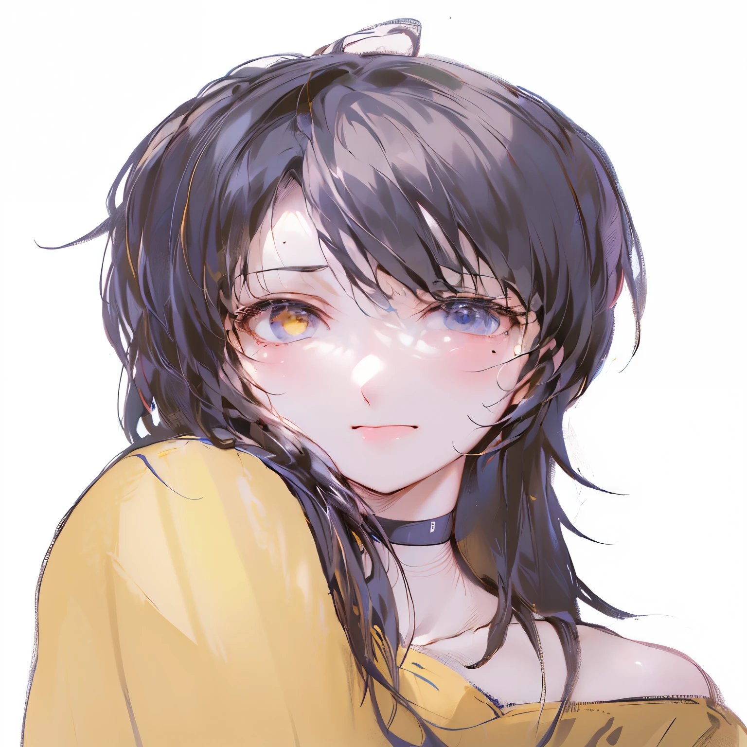 An anime girl with long hair wearing a yellow shirt looking at the camera, Created by Animation Painter Studio, Detailed animated smooth faces, Detailed portrait of anime girl, Smooth animated CG art, semi-realistic animation, Jin Homura's work, April's Renderings, Realistic anime girl rendering, Painted by Animation Painter Studio, Onna Yuki's sharp eyes, semi-realistic animation 스타일