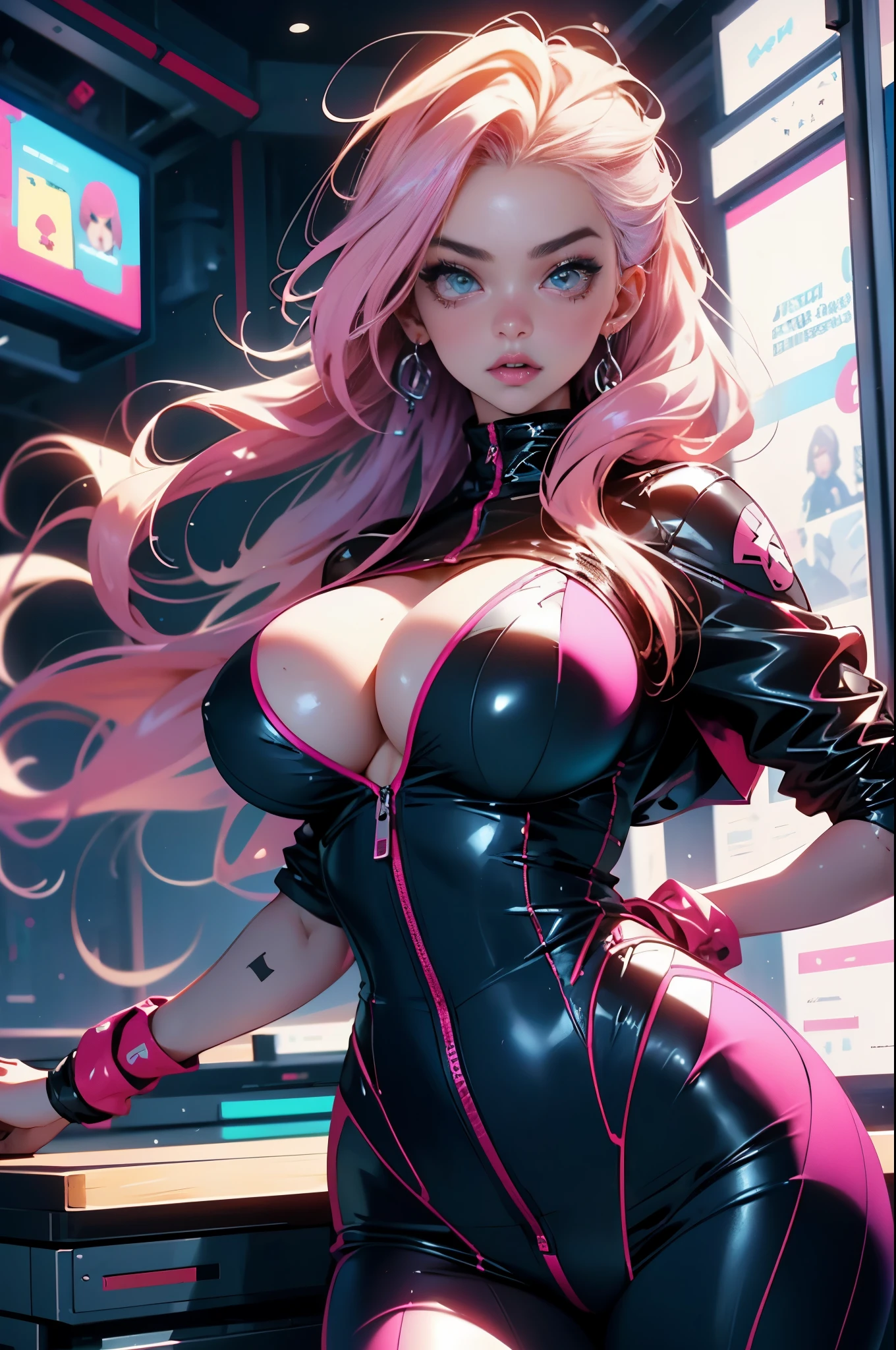 POV: ((((3nudegirls, Super huge enormously gigantic tits)))) neon pink hair, skinny, slim thick, small waist, 8k, UHD, (curvy accentuated super huge enormously gigantic tits, squatting spreading her legs open, sexy seductive slutty pose), luxurious bedroom background
