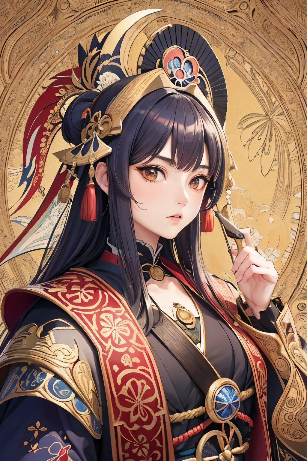 girl in Hanfu, onmyoji, inspired by Zhou Fang, based on Wang Meng, The Empress of China, inspired by Zhang Wo, inspired by Qiu Ying, based on Ju Lian, onmyoji detailed art, a beautiful fantasy empress --auto