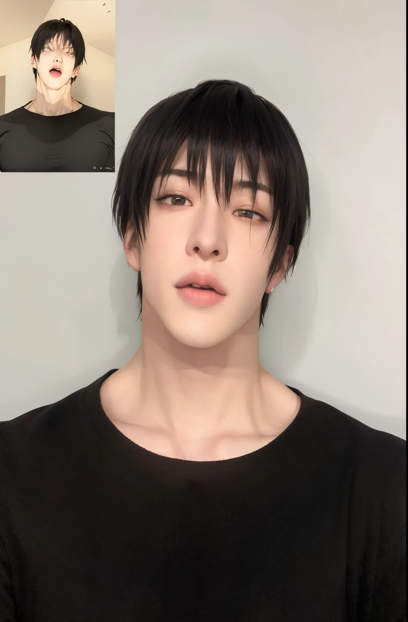 Imagen arafed de un hombre con una camisa negra y una camisa negra., hyper anime realista, cosplay realista, como personaje de anime, anime realista, semi anime realista, estilo anime masculino, semi - anime realista, realista - animado, estilo de realismo anime, anime realista face, ken kaneki, es el estilo de junji, hombre animado, kaneki-ken