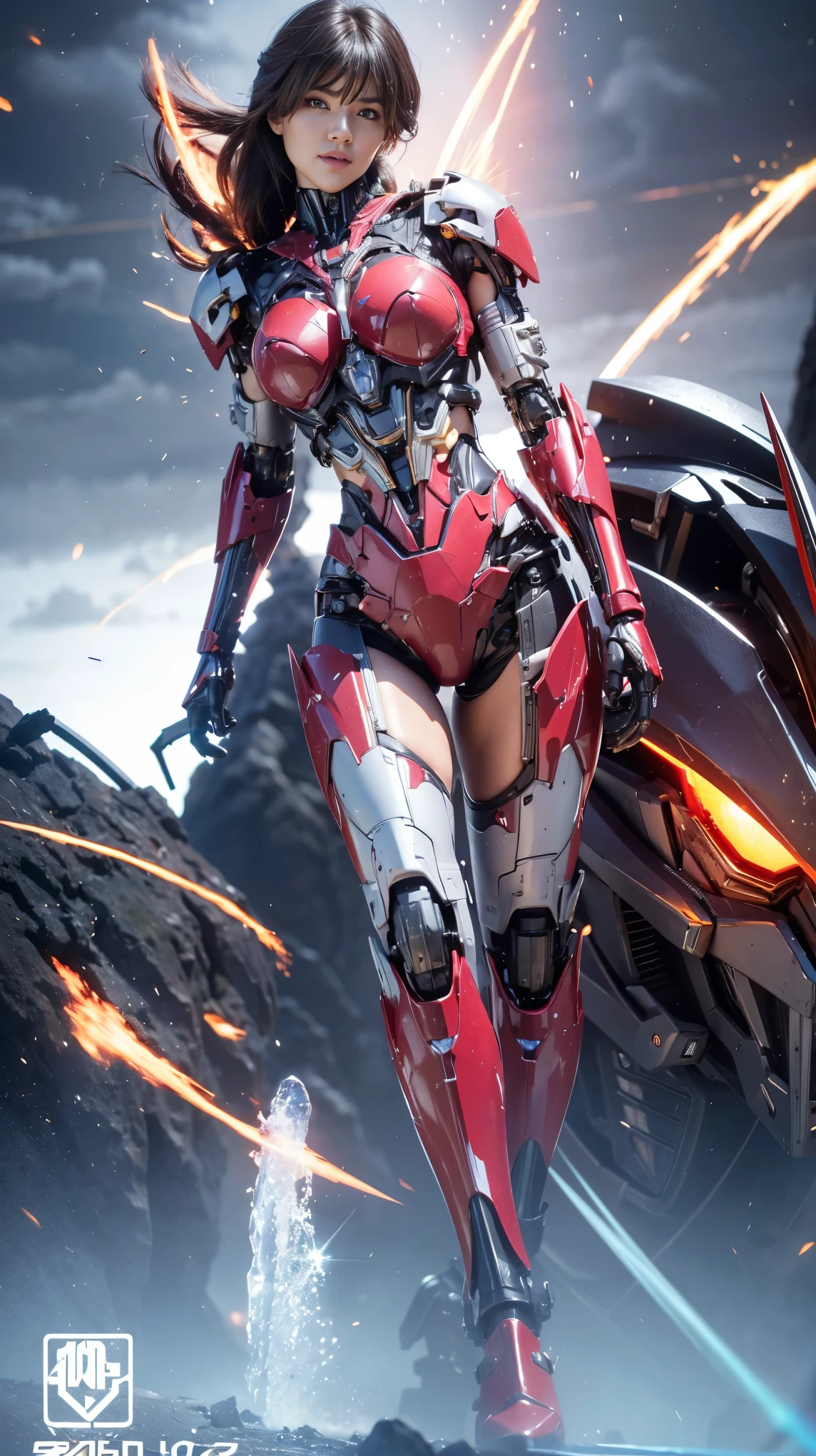 Textured skin, Super Detail, high details, High quality, Best Quality, hight resolution, 1080p, hard disk, Beautiful,(Arcee),beautiful cyborg woman,Mecha Cyborg Girl,Battle Mode,Girl with a Mecha Body,She wears a futuristic Transformers mech,Female Warrior,fully body photo