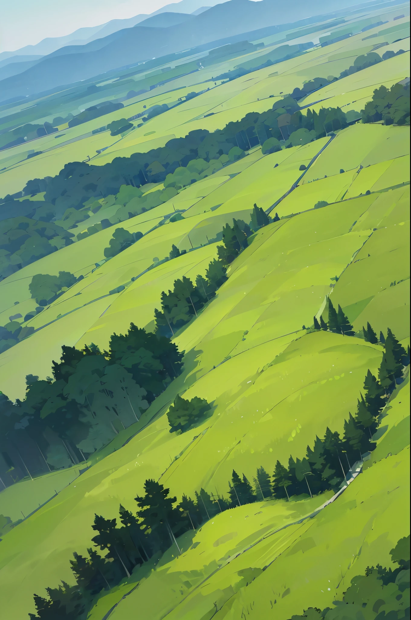View from above, summer, korea, (The green forest spreads out:1.5), complex forest, forest view, animation style, ghibli, Shinkai Makoto
