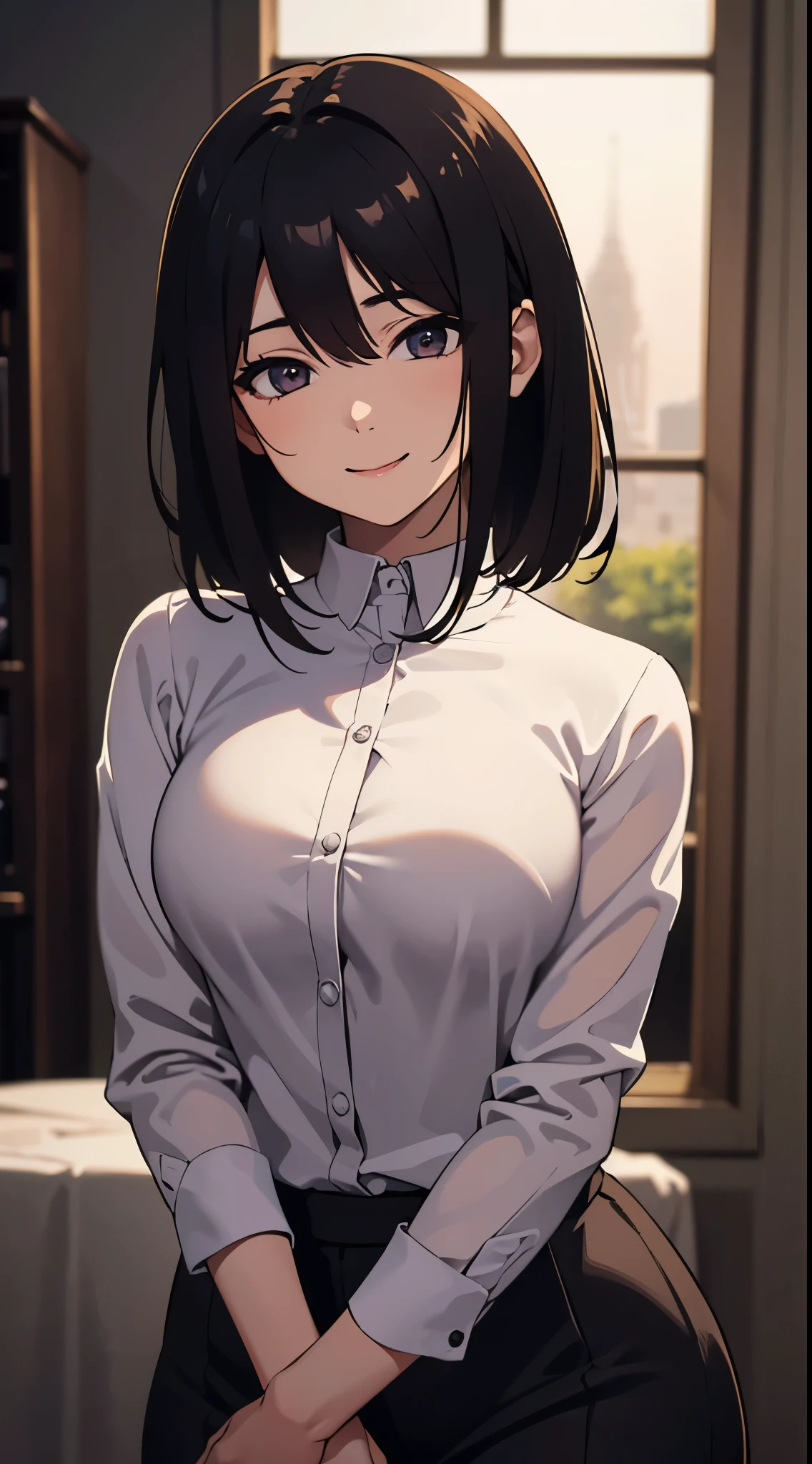  ((happy expression)), ((dropping eyes)),park background, middle breast, detailed face, highres, 1girl, 28yo, smile, good anatomy, soft focus, cinematic lighting, depth of field, long shot