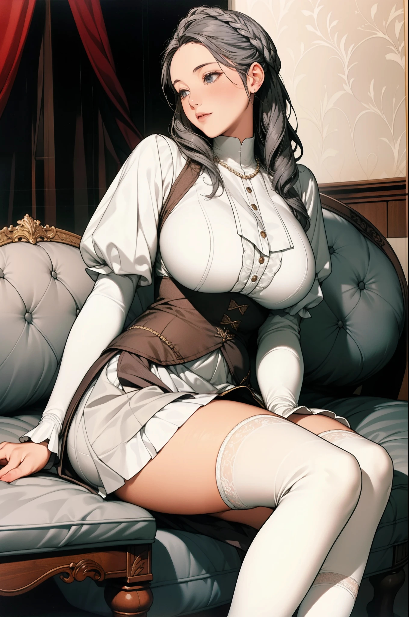 beautiful girl　　big breasts　gray hair　luxurious dress　Lady　Leader's sister　eleonora　　１８century　knee high socks　student　skirt