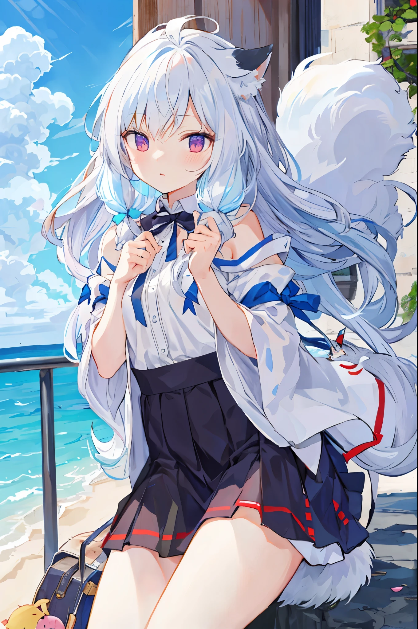 Animal ears, woman, competitive swimsuit, beach