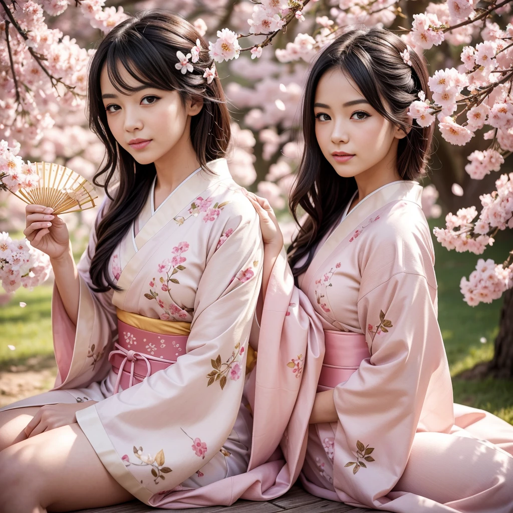 Kimono girl, sexy style, delicate details, correct proportions, dream background, slightly exposed shoulders, best picture quality, sunlight, girl, wind magic, flying petals, floating hair, high quality, clear sky, open clothes, no underwear, clothes open to 1 cm above the nipple