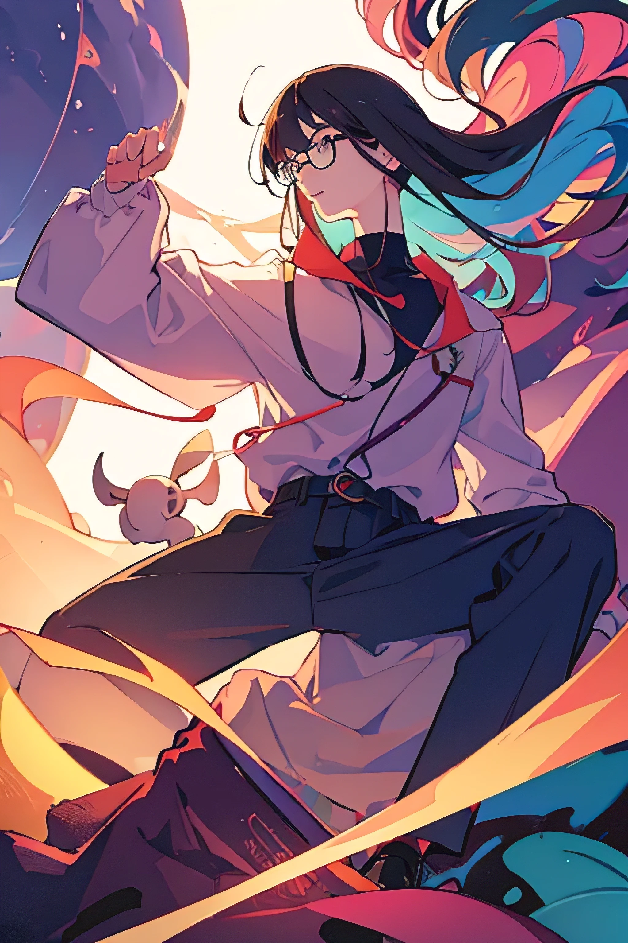 a man, in a dynamic pose, cap, glasses, long shirt, designed by Gucci::3, tumblr, inspired by Yanjun Cheng style, digital art, meme lofi internet girl, trend in dezeen, catalog photo, 3 d render beeple, rhads and lois van baarle, cartoon style illustration, bright pastel colors, a beautiful art illustration, retro anime girl --ar 2:3 --q 2