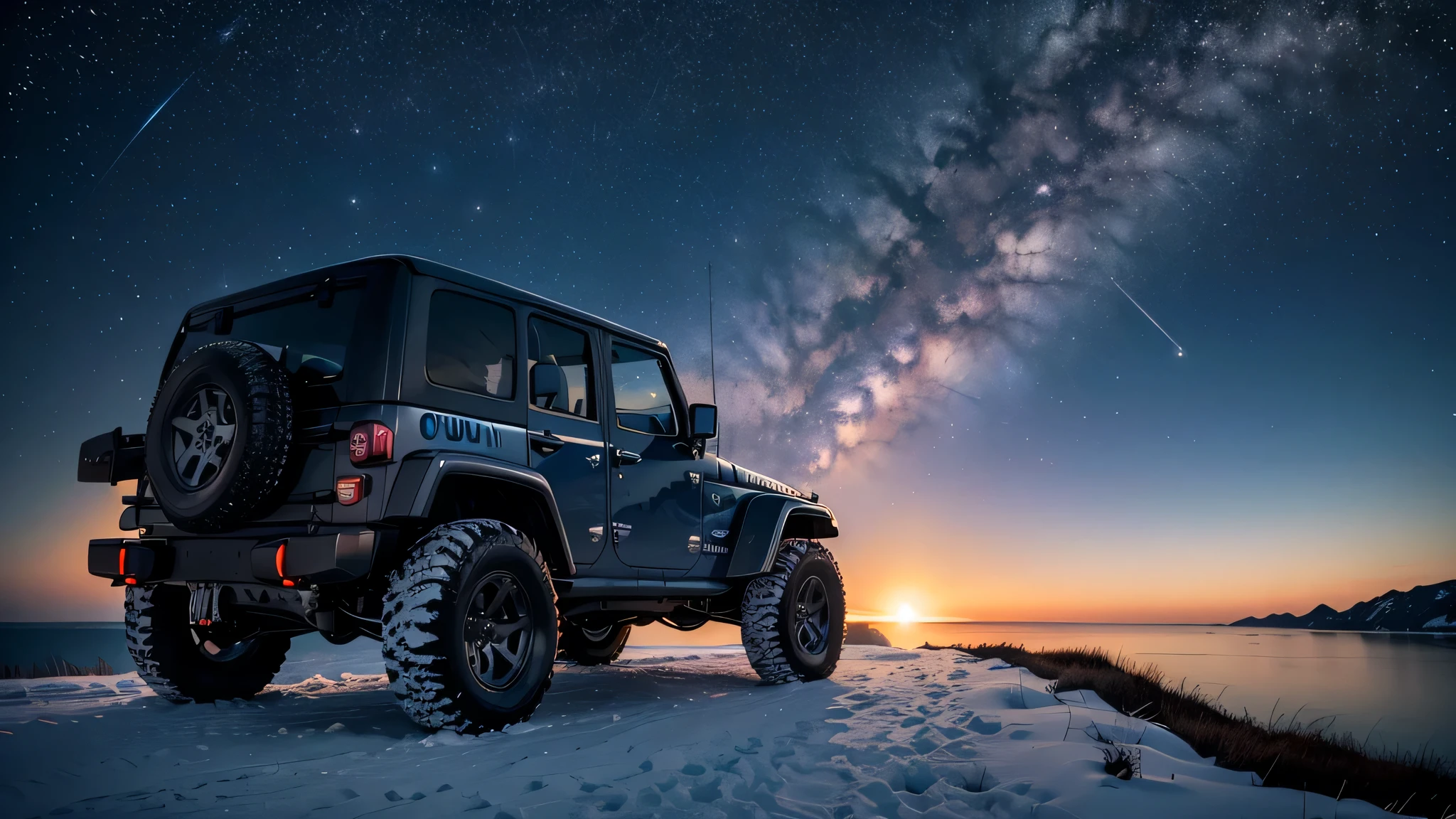 超High resolution、High resolution、genuine、detailed pictures、North North West、cloud、Nordic、night sky、starry sky、beautiful、comet、look up、Ocean、一人look up、Rear view、Stars in the Sky、magnificent universe、independent、intense、、youth、cap、nice、nice、jeep、car