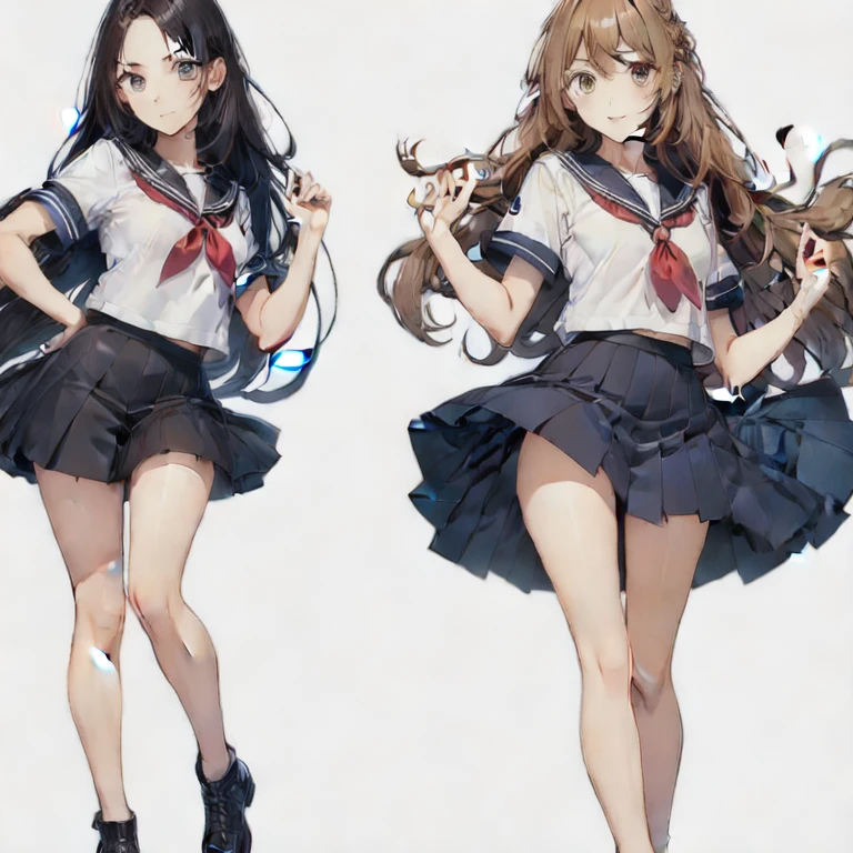 (masterpiece, best quality:1.2), 2 girl,couple of a black hair gir and a light brown hair girl,