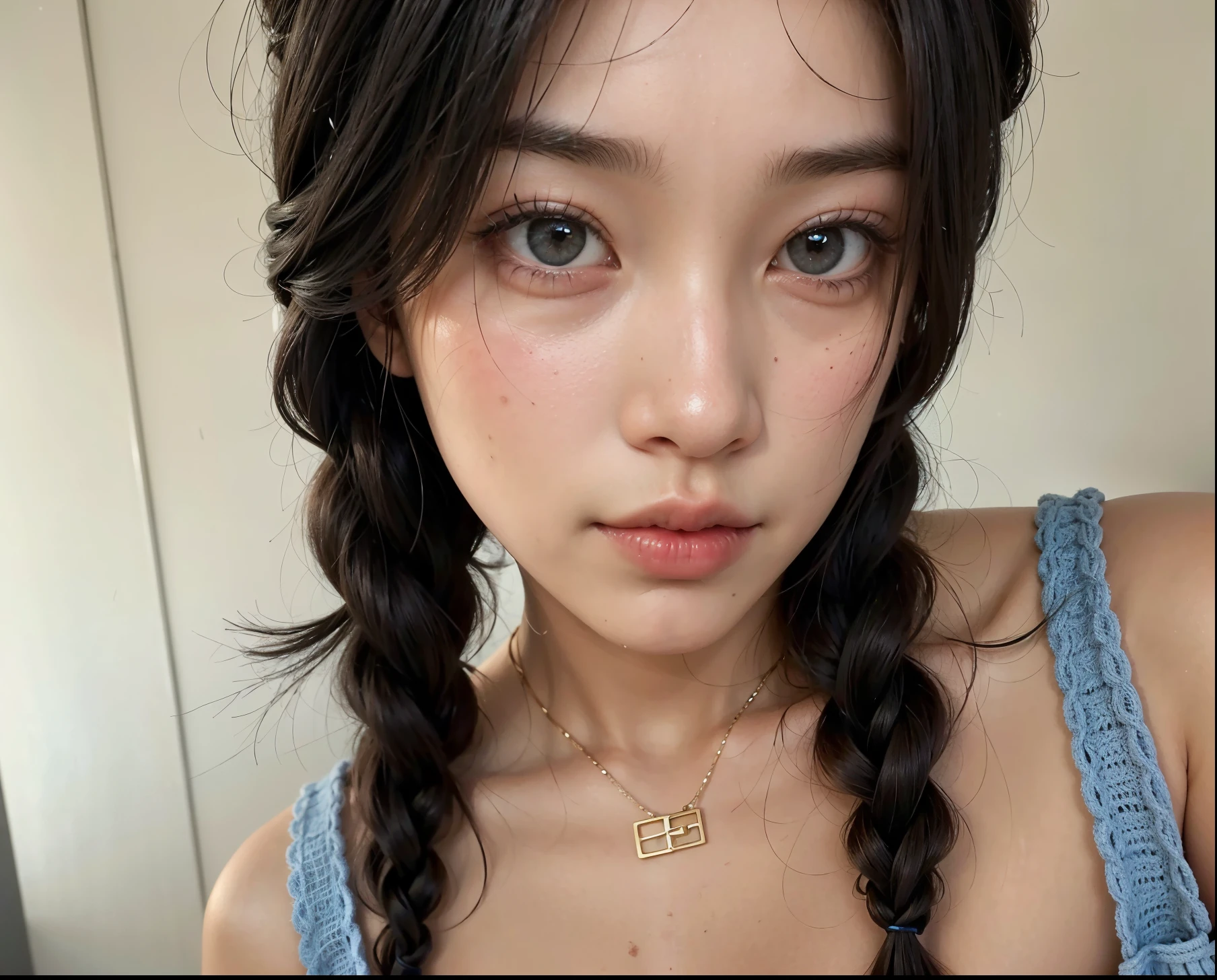 There is a woman with a braid in her hair posing for a photo, braids hairstyle, gema chen, two braids hairstyle, young cute wan Asian face, Asian face, Lulu Chen, Katherine Lam, with black braids, braided braids, Southeast Asian with round face, Beautiful Asian girl, wenfei you, Asian beautiful face