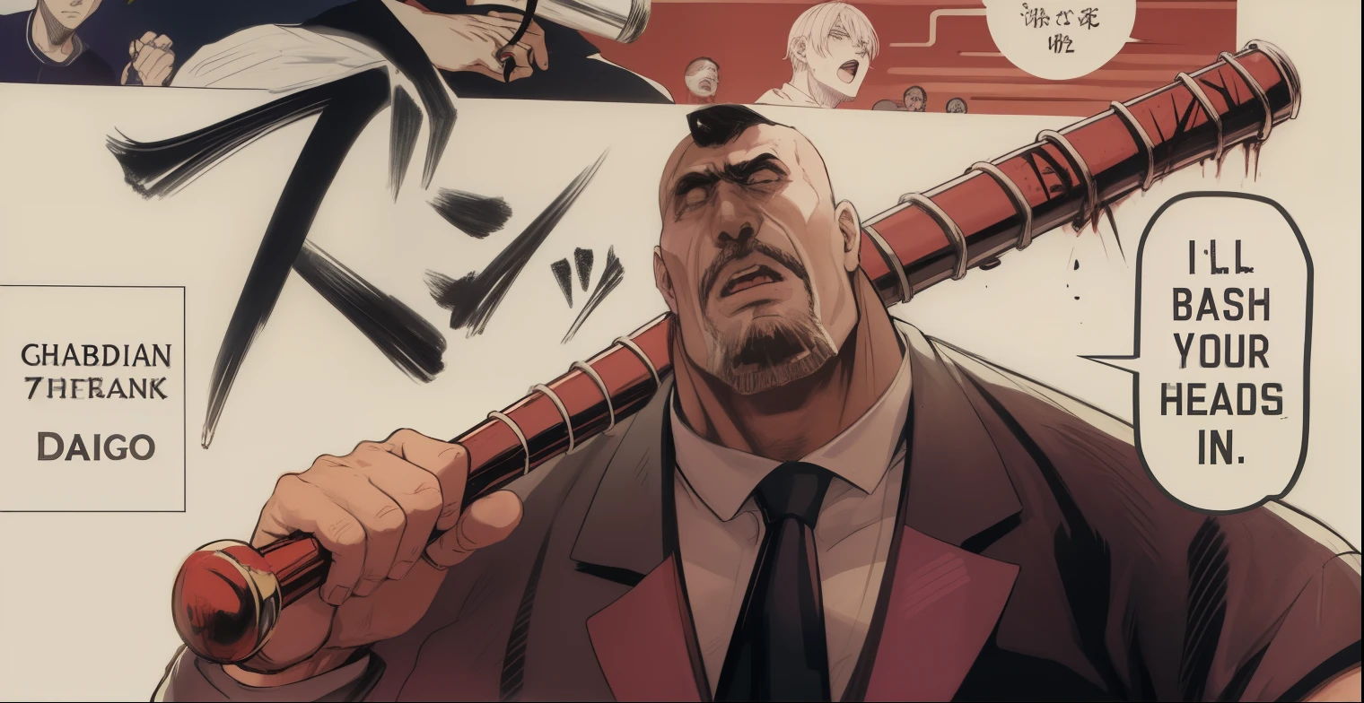 anime character with a baseball bat in his hand, sorprendente estilo manga a color.