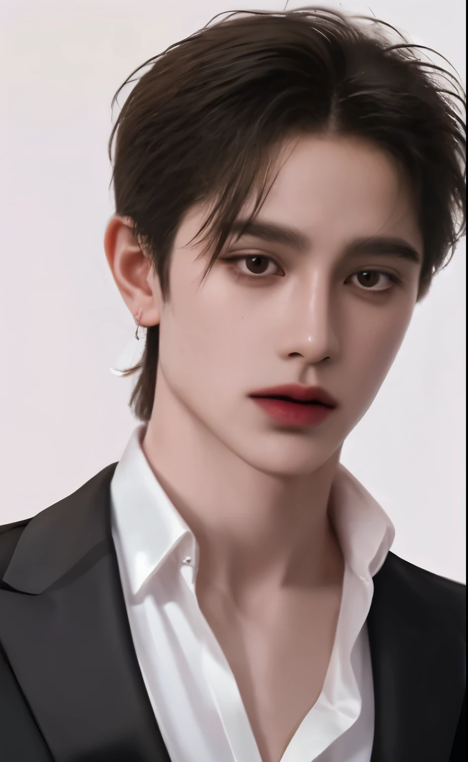 masterpiece, best perfection quality, ultra_detailed, (highres,absurdres), 1 mature male, 30-ish, (wide shoulder), (muscular), male focus, solo, white short-mullet hair, white pale-skinned, chain, shirt, simple background, upper body, vest, looking at viewer, parted lips, black suit with collar and long sleeves, weared glasses, monocle, jewelry, expressionless face, enigmatic stare, (((office background))), photography of a mafia boss, super detailed accuracy, perfect body, perfect shapes, realistic image, award winning photography, 8k.