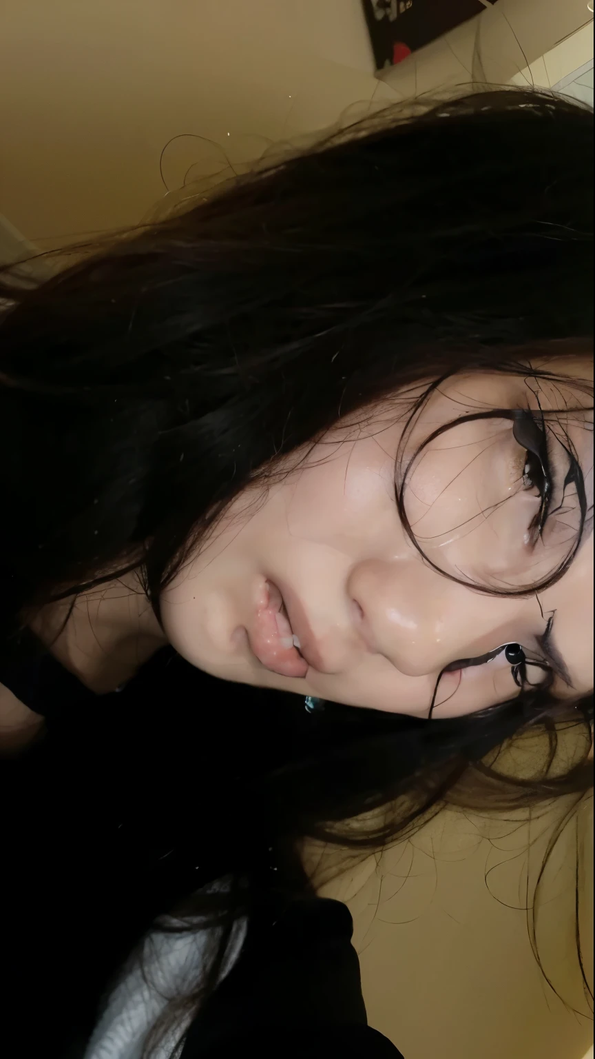 (masterpiece:1.2, Best Quality:1.2), 32K HDR, High resolution, Solo, 1girl in, (Ultra-realistic portrait of Sadako Yamamura, the ring_Japan horror movies), ((Black hair, Long hair:1.25, hair over eyes:1.25, Long bangs:1.25)), (white dress:1.1, White skin, pale skin, perfect slim body:1.1) (((Open legs, breasts, Tongue out, long tongue))), Detailed skin texture, Detailed face, (Dark atmosphere:1.3, Dark living room:1.3, in the abandoned house, in Japan),