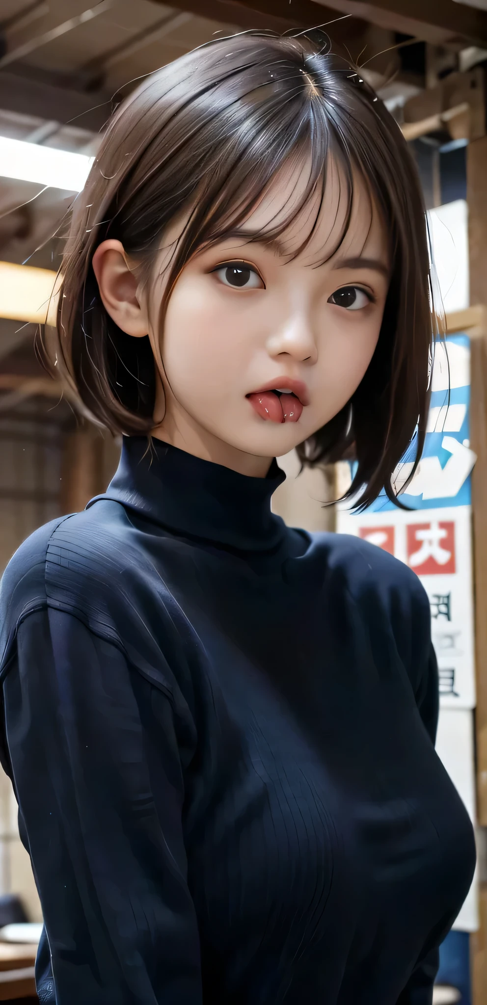 ((stick out a wet tongue))、((half open mouth))、((Glossy red lip gloss))、(The look of waiting for a kiss)