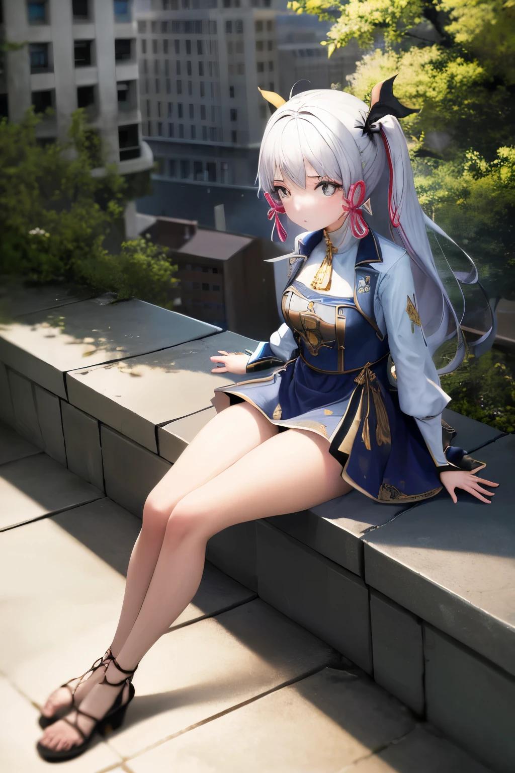 obra de arte, high resolution, melhor qualidade, 1 girl sitting sideways alone on the edge of a building