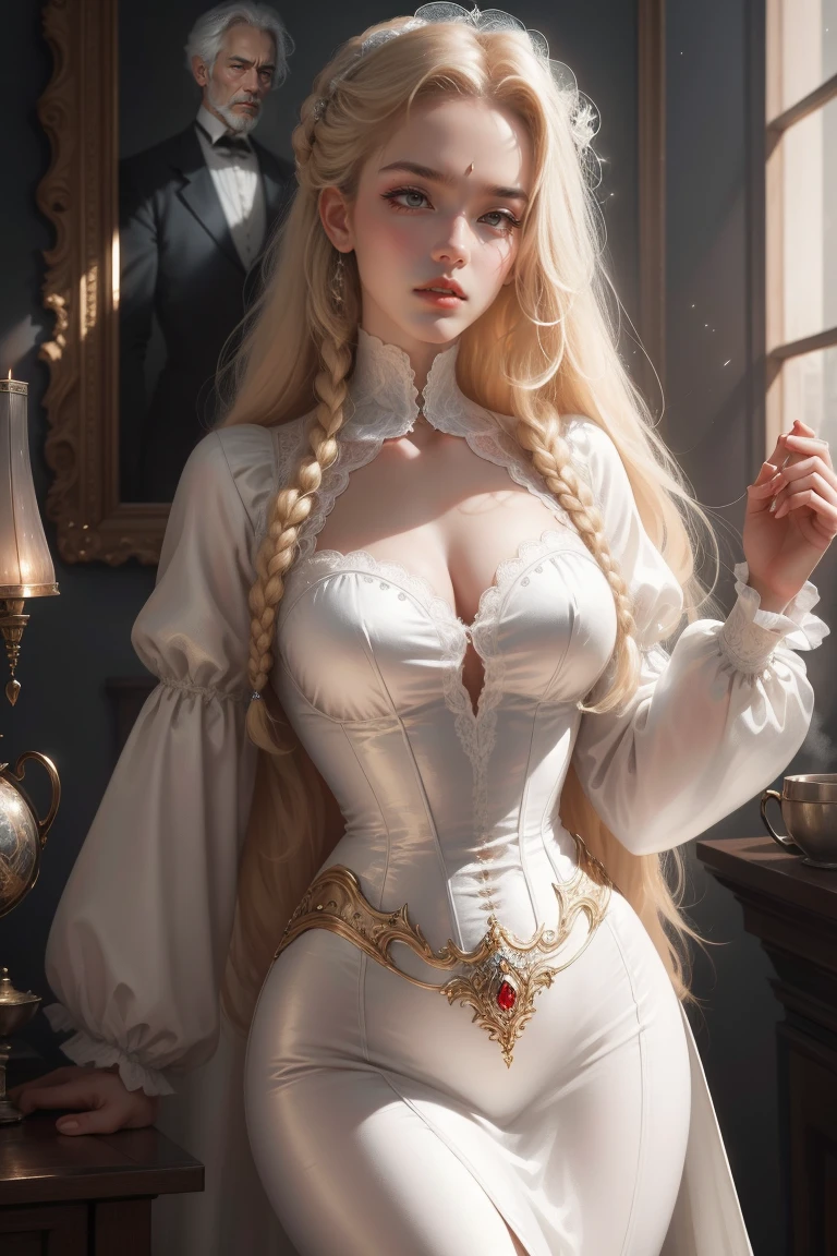 [black:aqua:0.65] theme, masterpiece, a girl's masterpiece, detailed visual art, blue eyes, white silver hair, long hair, collarbone, royal princess, elegant, gorgeous quinceanera corset, corset piercing, detailed layered skirt, [detailed frills: 0.1], [frilled dress: 0.1], embroidery, [details princess dress: 0.1], off-the-shoulder, big breasts: 1.3, open crotch, thigh seam, garter belt, groin, [NSFW|uncensored], (simple background: 1.1), low-winged, full-body --auto