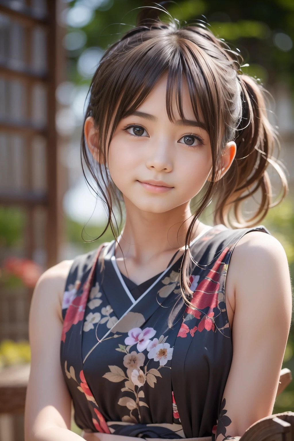 Best image quality, focus, soft light, 15 years old, ((Japanese)), (sleeveless), (((front, young face))), (depth of field), super high resolution, (realistic: 1.4 ), RAW photo, upper body