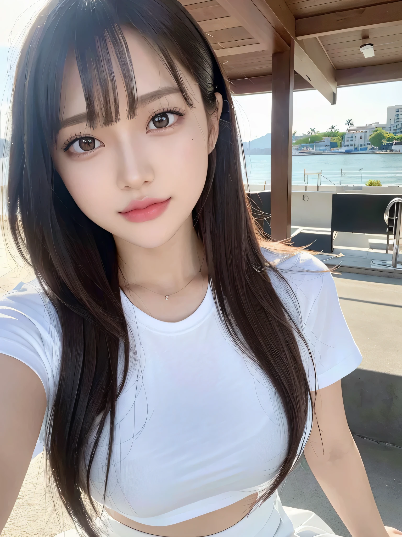 8k,highest quality, masterpiece, super detailed, 超High resolution, realistic, RAW photo, disorganized, absolute resolution, 1 girl, whole body, looking at the viewer,young beautiful japanese woman, super cute face, glamorous look, big breasts,bob hair,(smile), (White T-shirt and mini skirt:1.3),Gravure pose on a beautiful beach ,glossy lips, detailed and beautiful eyes,double eyelids in both eyes, natural makeup, shiny smooth light brown , asymmetrical bangs, shiny skin, center image, High resolution, high detail, detailed hairstyle, detailed face, great movie lighting, octane rendering, lively, surreal, perfect limbs, perfect anatomy