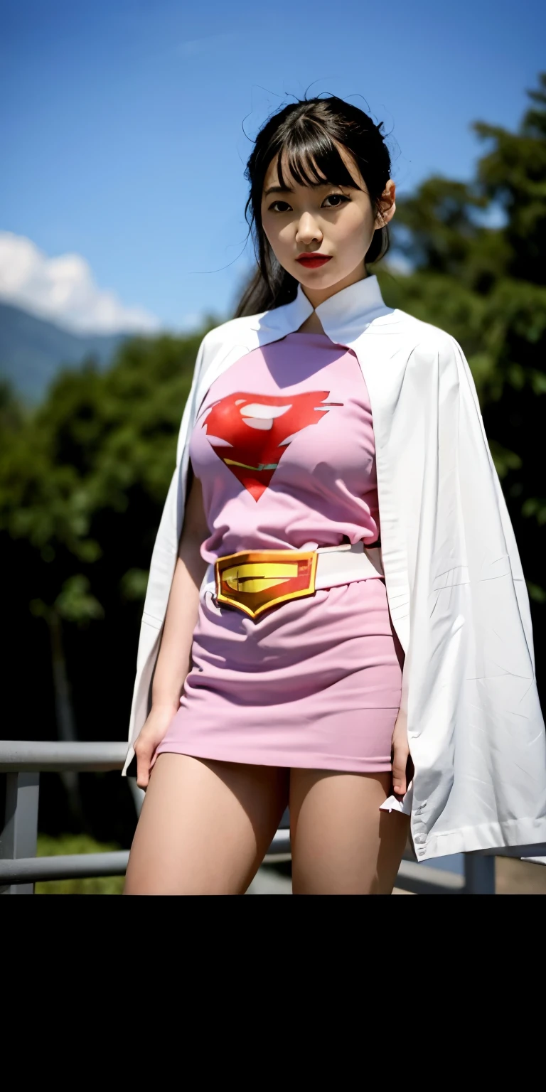 Highest image quality、real image、18-year-old美少女、ポニーテールbeautiful woman、beautiful sister、A woman wearing a pink dress and cloak is standing in front of a building, 18-year-oldの女の子,Jun the Swan、knee high boots science ninja、white panties、beautiful woman、 As a retro-futuristic heroine, 18-year-old、As a retro-futuristic heroine, beautiful thighs、sheila, she - ra, anime female hero portrait, Portrait of a modern dharna, anime visual of super girl, super girl, official art, Dinah Drake, hironaka, Blowjob White Mecha Miniskirt
