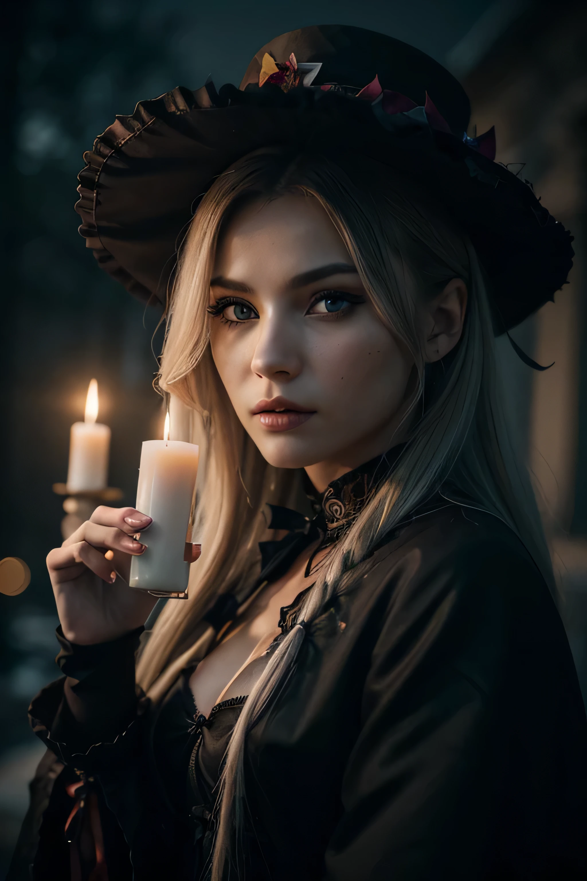 Ultra detailed photograph of a malevolent looking vampire woman holding a skull, colorful hair, backlit, ((ultra detailed face)), ((focus on face)), haunted cemetery environment, (((Rozen Maiden merged with touhou project))) bright colors, dark, creepy, nightmarish, candle. digital art trends on Artstation 8k HD detailed realistic, detailed, skin texture, super detailed, realistic skin texture, armature, best quality, super high reidelity: 1.4), high resolution, detailed, raw photo, sharp re, by lee jeffries nikon d850 film stock photograph 4 kodak portra 400 camera f1.6 lens rich colors hyper realistic lifelike texture dramatic lighting unrealengine trending on artstation cinestill 800 ,8k, best quality, real picture, intricate details, ultra-detailed, ultra highres, depth field,(photorealistic,realistic:1.2),masterpiece