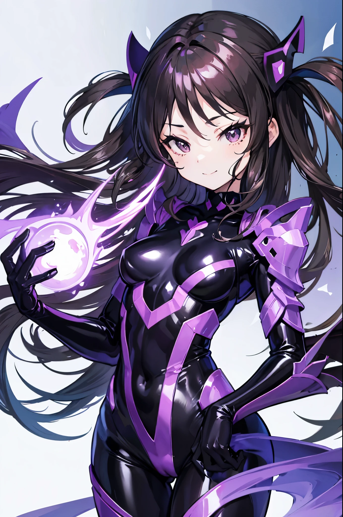 draw the face carefully　Anime style high quality face　super shiny skin　Black and purple leotard　succubus　lure　smile　back view