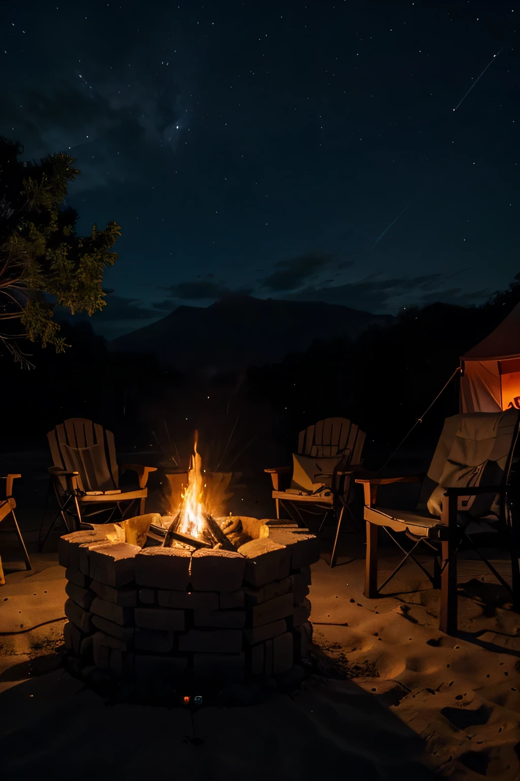 cerrar fogata, Noche nocturna, foto nocturna, Noche, luna, campfire lighting, camping