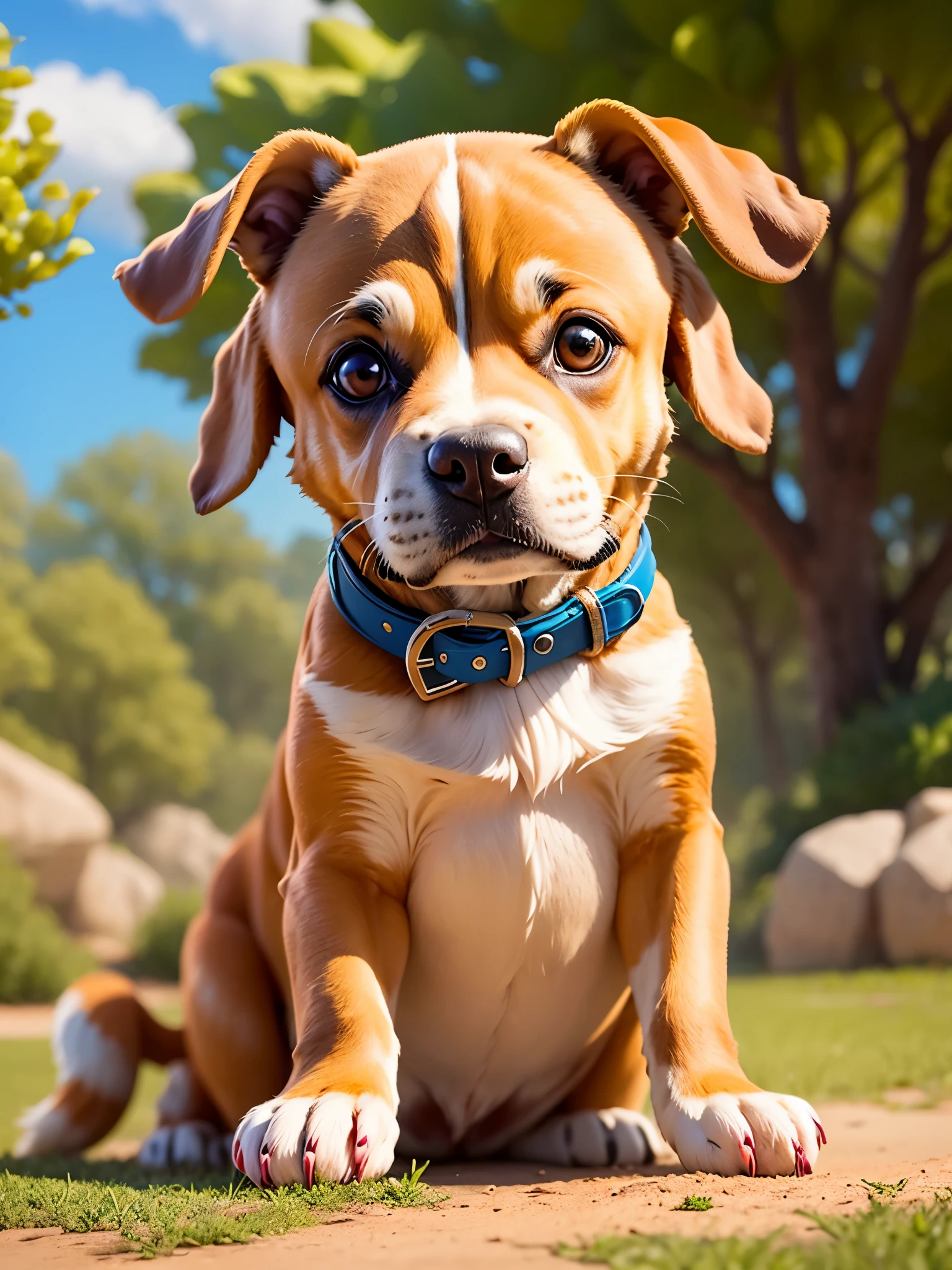 ((melhor qualidade)), ((obra de arte)), (detalhado), cachorrinho Toby, lindo, sentado na grama, ceu com muitos nuvens e relampagos