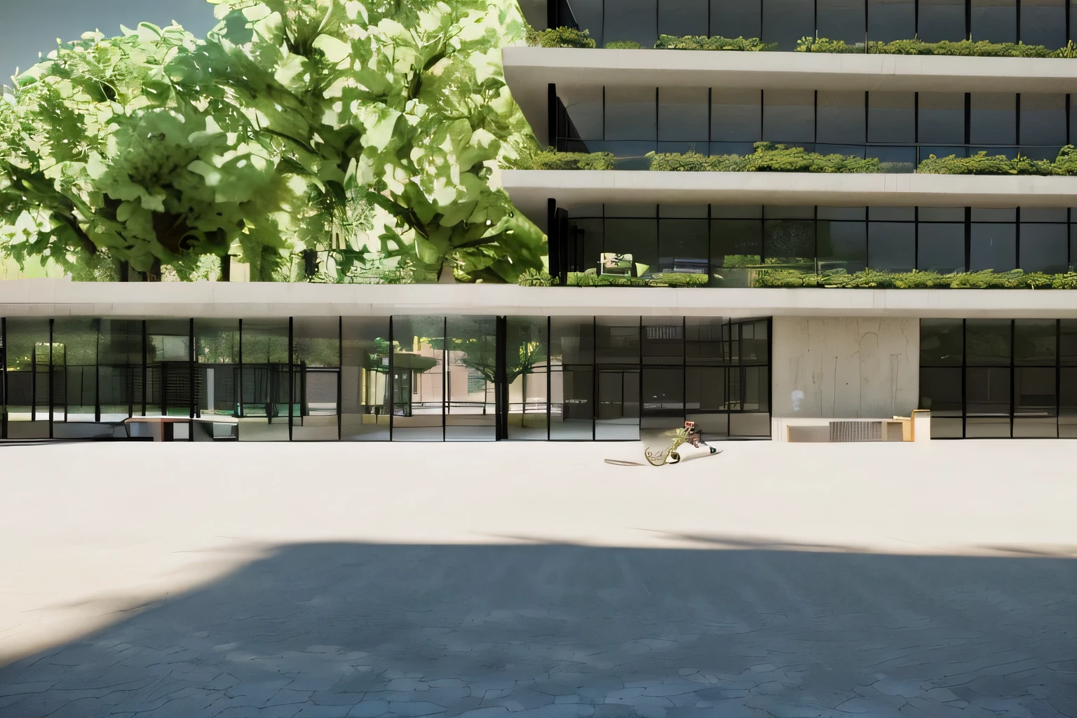 there is a man riding a skateboard on a sidewalk, architectural rendering, detail rendering, architectural rendering, architectural visualization, detailed renderinging, professional rendering, intermediate vision, View at ground level, View at ground level, construindo telhado com planta, detailed rendering, highly detailed rendering, insanely detailed renderinging, View at ground level, luminous rendering, highly photographic rendering, architectural renderinging