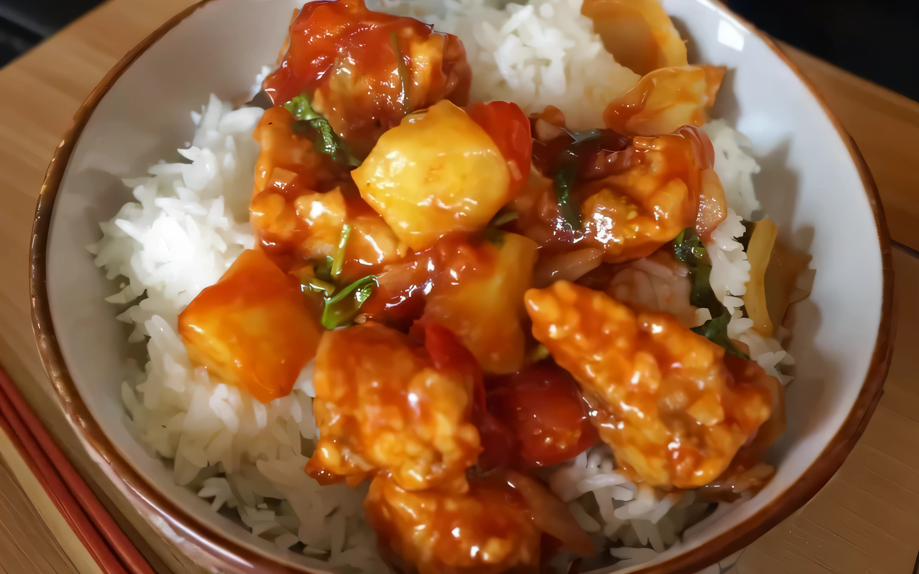 il y a un bol de nourriture avec du riz et de la viande sur une table, miammy, Chinois, traditional Chinois, ❤🔥🍄🌪, in the style of Pan Ren Wei, Shaxi, 4 0 9 6, mapo de tofu, sichuan, Chinois style, SF, riz, ƒ1.8, ƒ. 8, miam, poulet, Photo de profil