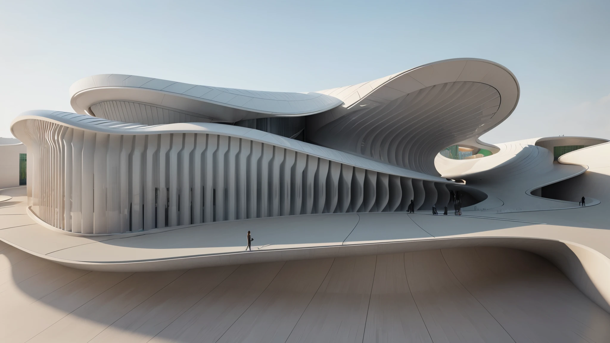 a close-up of a model building with a curved roof, detail rendering, Telhado arredondado, digital rendering, architectural rendering, architectural rendering, architectural concept, high detail rendering, detailed rendering, rendered illustration, conceptual rendering, 3D rendering view, pre-rendered, digital renderinging, desenho conceitual, inspirado em Zha Shibiao, no estilo do arquiteto zaha hadid