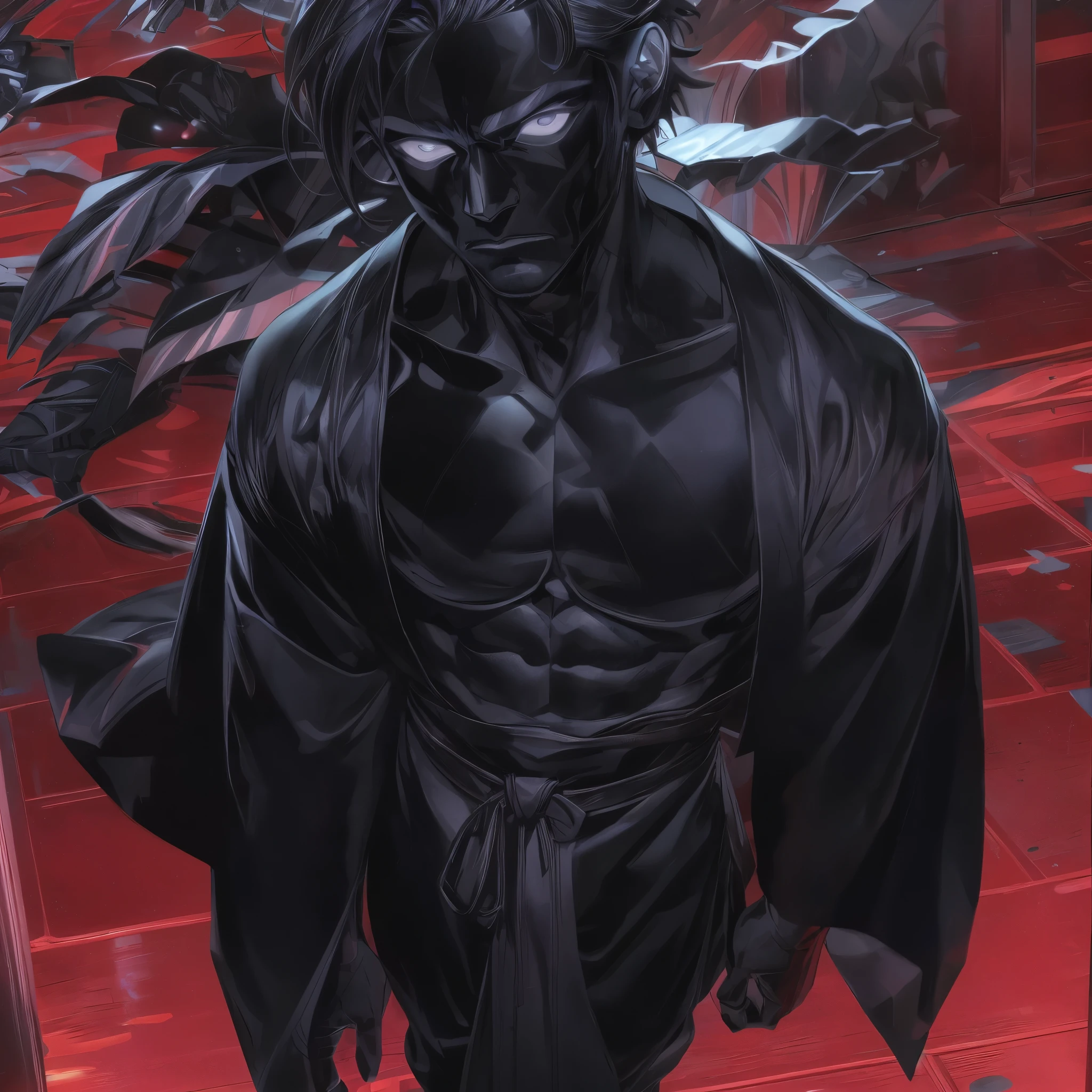 there is a statue of a man in a black robe, handsome guy in demon slayer art, artegerm and genzoman, cute japanese demon boy, range murata and artegerm, bela pose de anime, masayoshi suto and artegerm, Homem bonito de anime, even model | artegerm, artegerm and ilya kushinov, treinando, campo de batalha