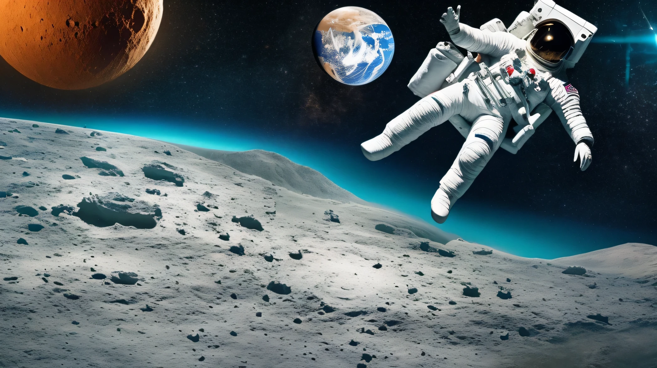 Astronaut floating above the moon