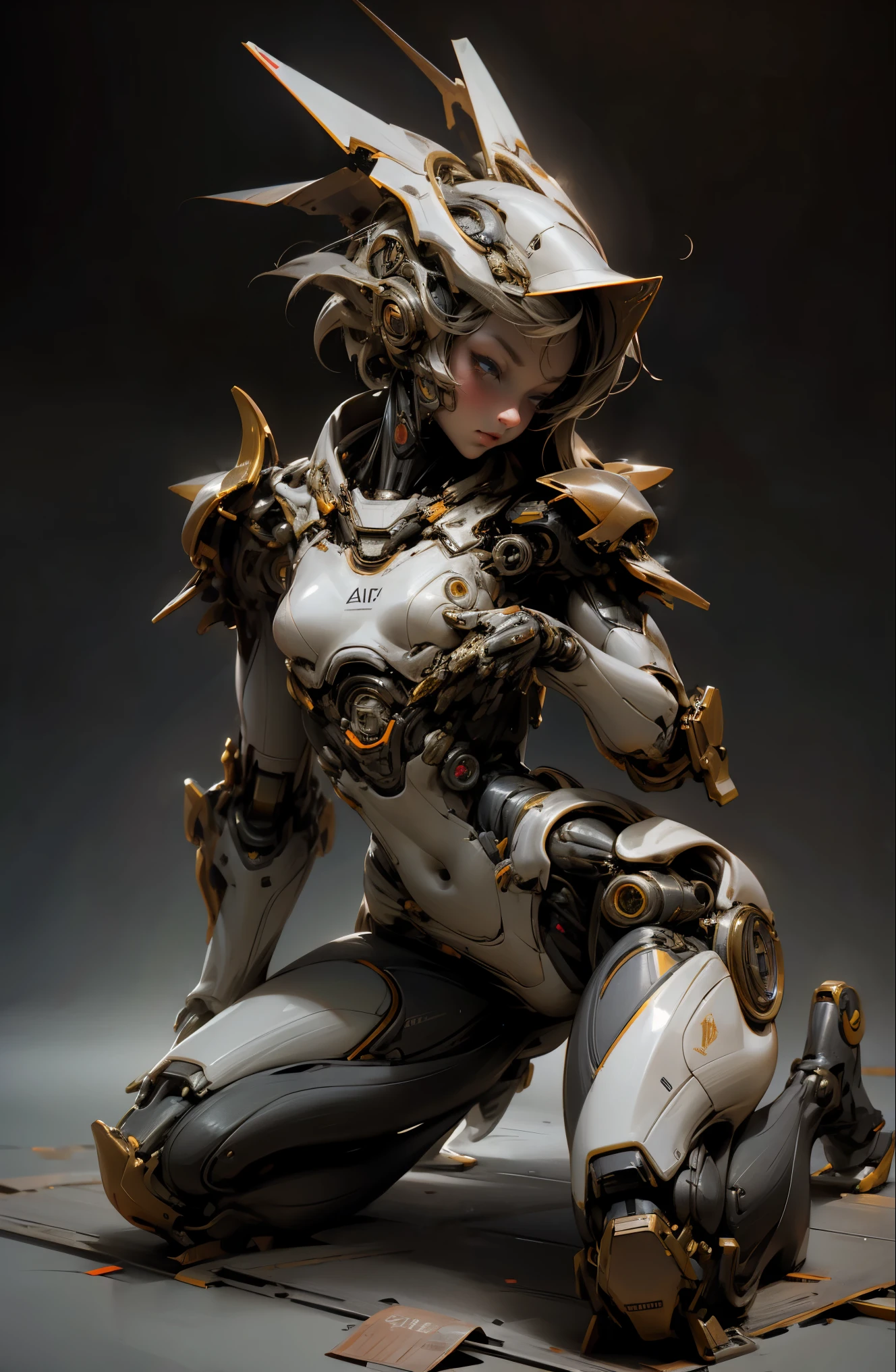 Female robot sitting on a kneeling body, Hmm, retina, masterpiece, Accurate, anatomically correct, rough skin, Super detailed, advanced details, high quality, 最high quality, High resolution, Awards