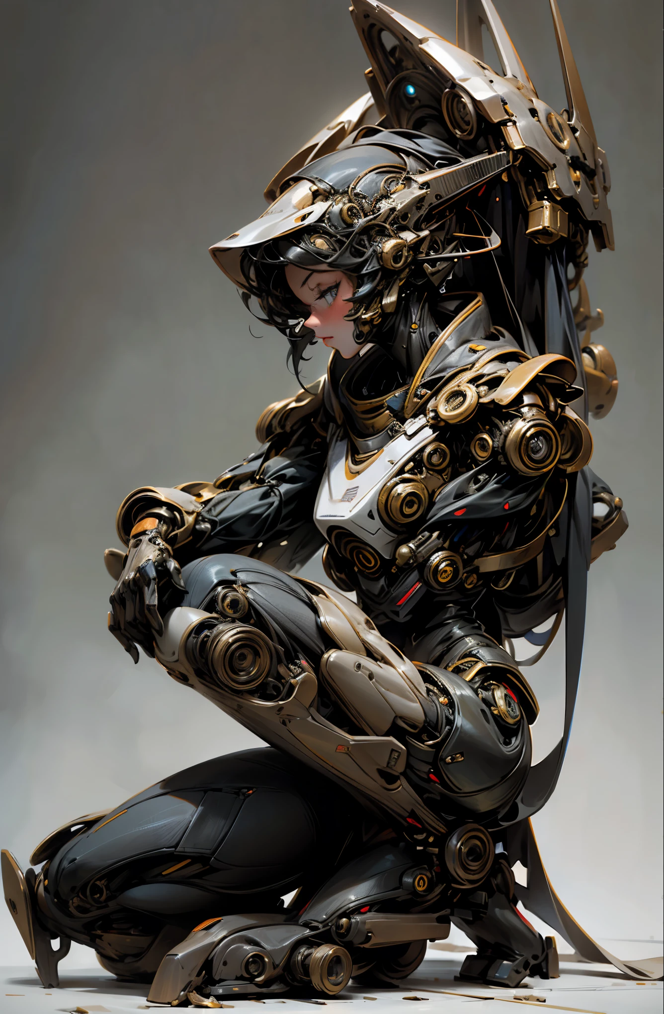 Female robot sitting on a kneeling body, Hmm, retina, masterpiece, Accurate, anatomically correct, rough skin, Super detailed, advanced details, high quality, 最high quality, High resolution, Awards