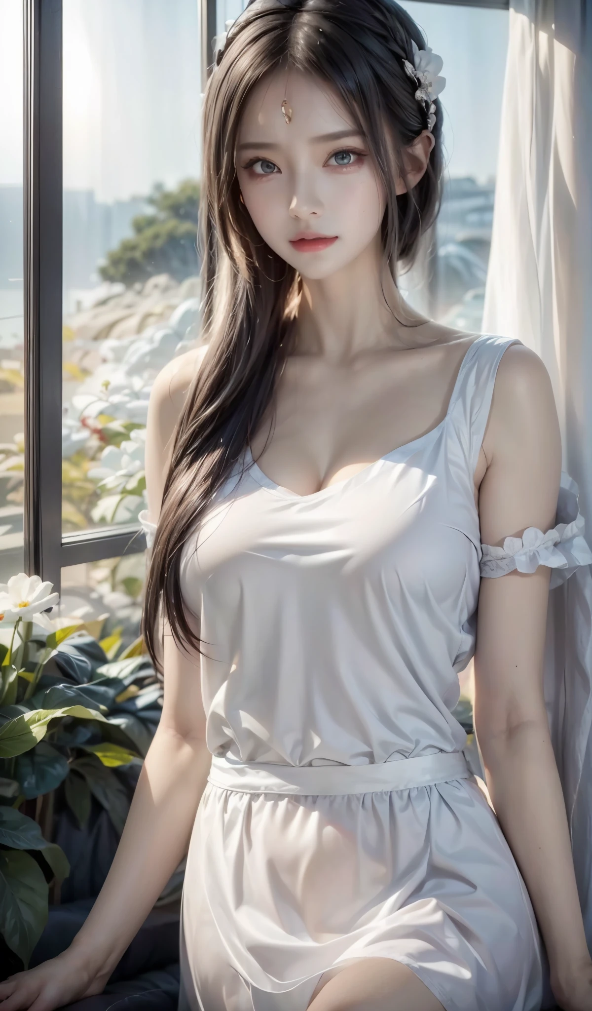 realistic, 1 women, Per HD, 12k, 1080p, wearing Allstars shoes, wear glasses, slim body, rather big body, six pack body, big round ???????, ??????????, beautiful ???????, looking at the camera, sitting on the sofa, transparent and ???????? clear, long black hair, face details, person details, body details, clothing details, hair details, body details, body details, ?????? details, ?????? details, clothes, eye details, sweat details, water details, pose (knees bent and feet opened wide) whole body