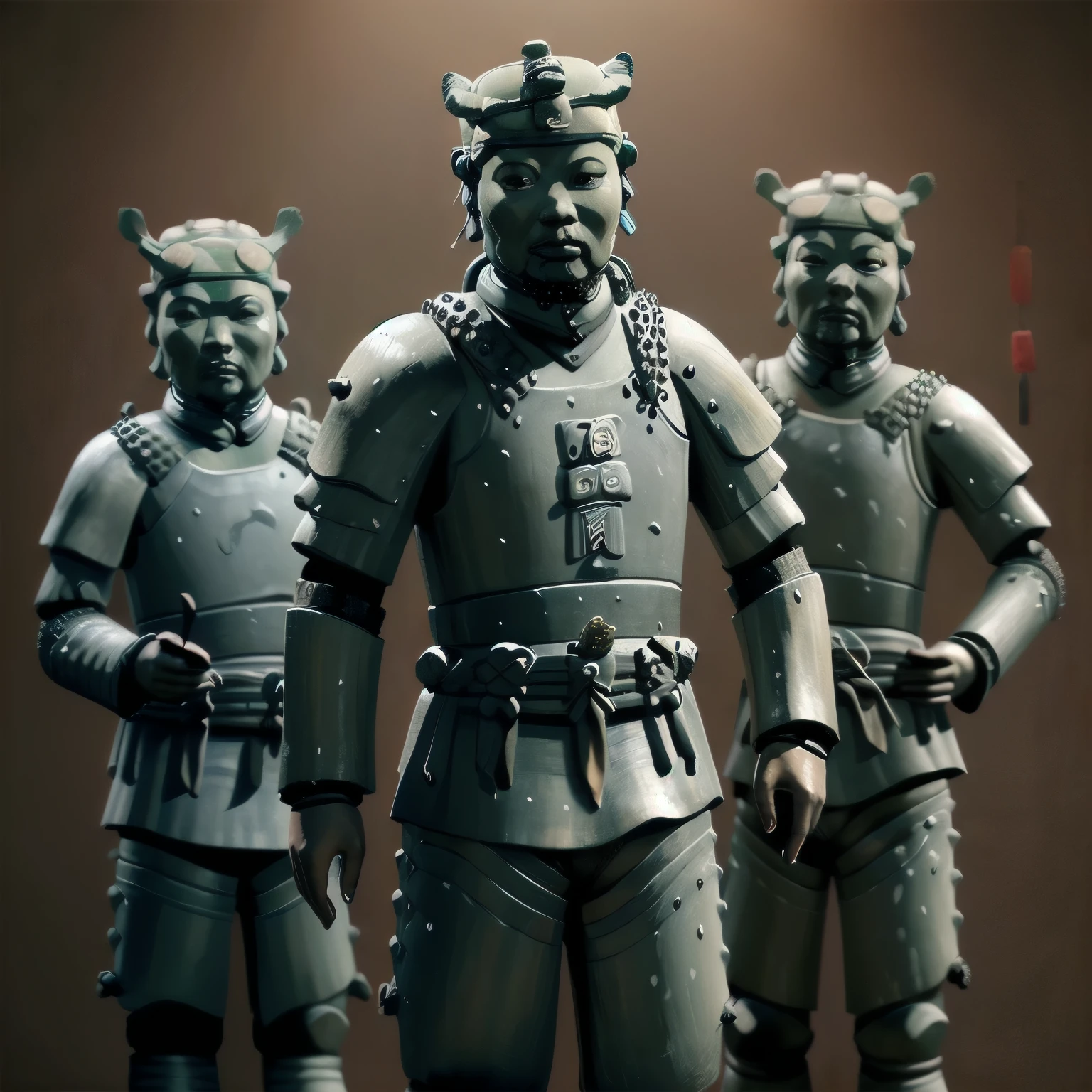 (Create a photo-realistic masterpiece with 16k resolution, HDR level set at 1.3, and absolute clarity at resolution:1.2. Achieve ultra-detailed perfection with a fine detail setting of 1.2. Professionally color grade the image for a cinematic and visually stunning result.), (super fine concept art:1.5),
BREAK
(Ancient Chinese Terracotta Army:1.4),
(simple background:1.3),