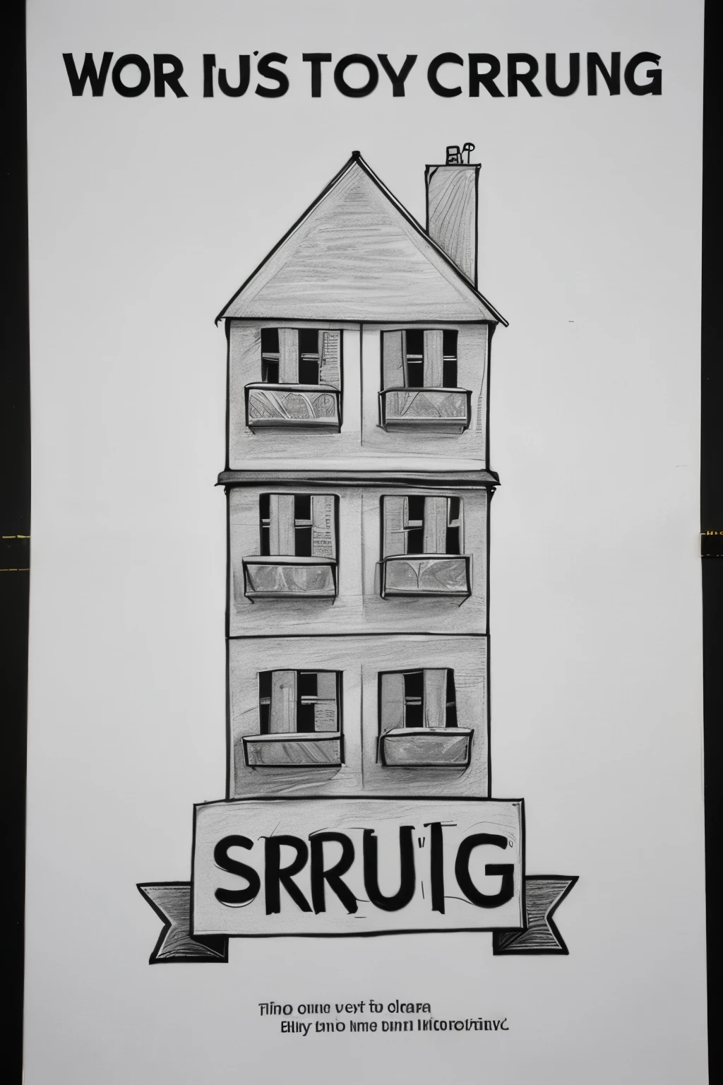 Housing crisis, poster, slogan, not many words, 4 colours, very simple to draw