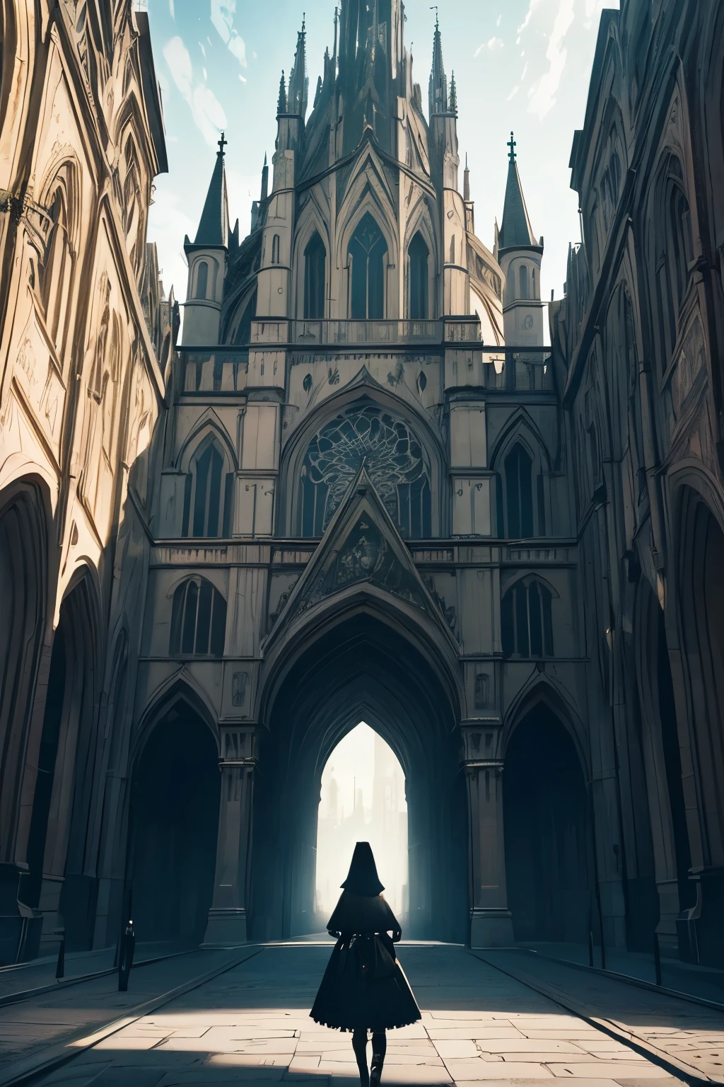 best quality, 32k, RAW photo, incredibly absurdres, extremely detailed, delicate texture, aesthetic gothic collection, general term for (architecture, art, fashion, literature, thought, style, and culture), cityscape, landscape, background heretical and mysterious light that illuminates the darkness