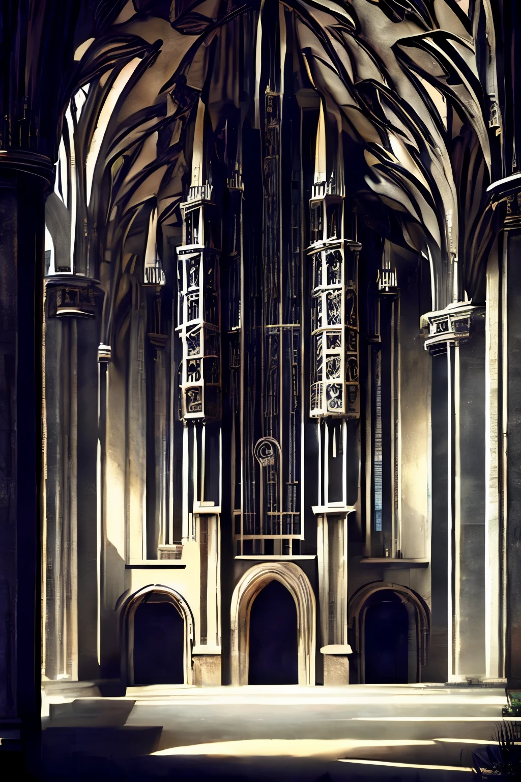 best quality, 32k, RAW photo, incredibly absurdres, extremely detailed, delicate texture, aesthetic gothic collection, general term for (architecture, art, fashion, literature, thought, style, and culture), cityscape, landscape, background heretical and mysterious light that illuminates the darkness, gothichorrorai