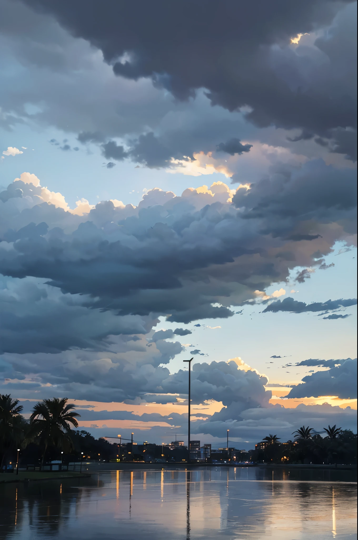 A gloomy, cloudy evening sky that looks like it might rain, cloudy sky, dark sky, Just before it rains, gloomy sky