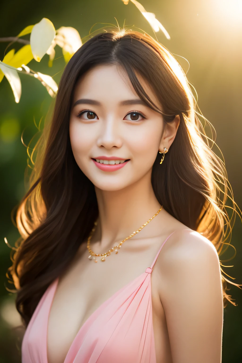 (8K resolution,vision,legal women pictures,20-year-old,(Thaiom facial features:1.8,cheek bones are thin,delicate face),detailed face,nice face,detailed face,detailed face,ultra fine makeup,black eye,(Look in different directions),長い暗redの髪,(Messy has layers),red lip,fair smooth skin,(optimal skin type:1.21),medium breasts,((Thai Evening Dresses:Siwalai,Delicate shawl strap,luxury ladies tube dresses),some flower hairpins,Gorgeous necklaces and bracelets),tall and tall,flying kiss action,perfect hands,ultra-fine clothing material),(party,banquet,Tropical trees々々,Wall of flowers,Exquisite environmental details),(refreshing,confident smile,Be happy,close),(professional lighting,dynamic lighting),((The color is relatively uniform,noble sexy,liveliness,Light of the sun(golden yellow,red,in pink))),(golden section,cinema lens,dynamic shot,Hasselblad Photostar works:1.3),(adorable,Light of the sun,Active,sexy and excited,little woman,trendsetter,folklore,artist,art platform)