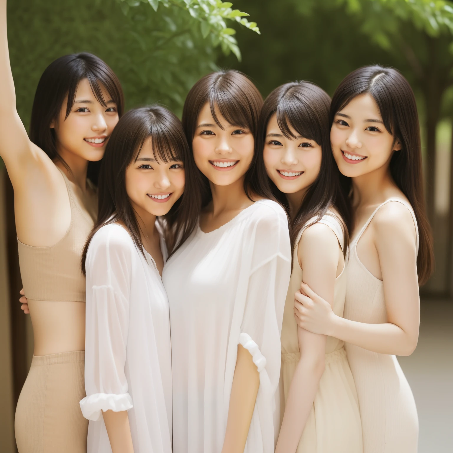 Arafed asian women posing for a picture in a white dress - SeaArt AI