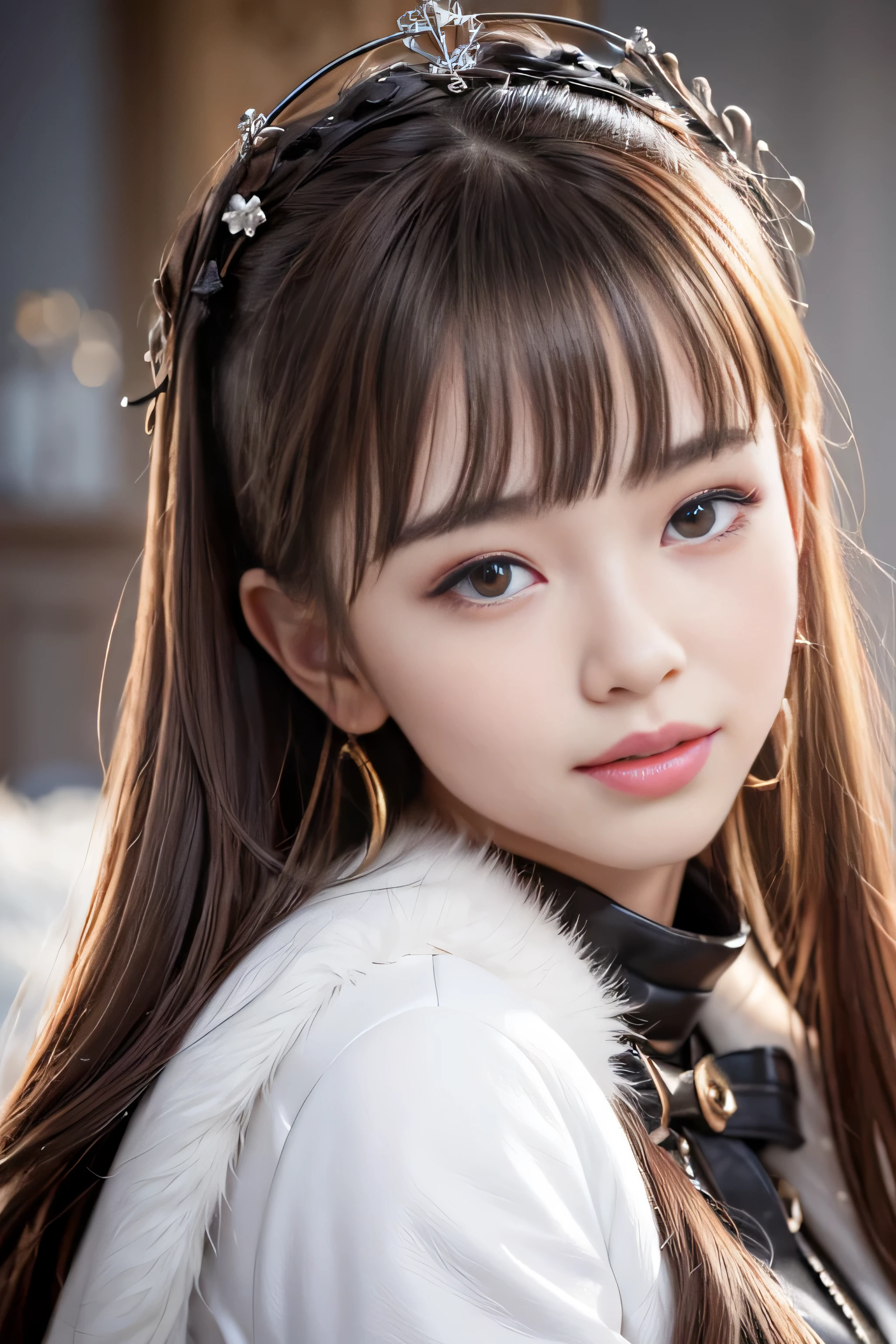 (There are no girls in the park by the lake.)(surreal)、(enlightenment)、(High resolution)、(8k)、(非常にbe familiar with)、(Best Illustration)、(detailed and beautiful eyes)、(highest quality)、(超be familiar with)、(masterpiece)、(wallpaper)、(detailed face)、alone、1 girl、looking at the viewer、be familiar with、detailed face、in the dark night、deep shadow、discreet key、Pure erotic face ace_v1、laughter、(Straight long hair of maroon color)、46 point diagonal bangs、(white fur half coat)、(black leather mini skirt)、(barefoot)、(White Half Boots)、(Old European castles are hazy in the background),(black underwear is visible),